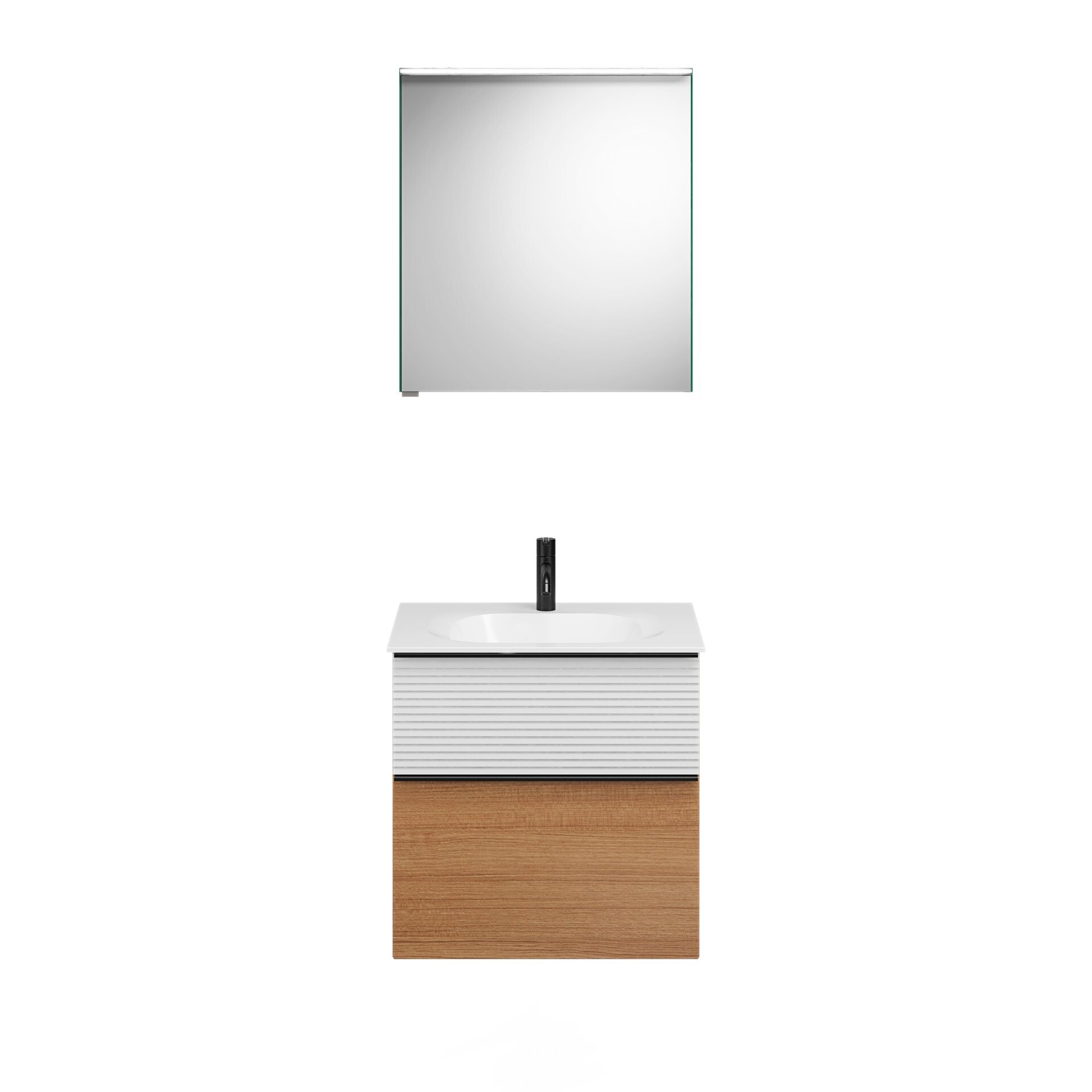 Burgbad FIUMO Waschtisch Set mit Spiegelschrank 62 cm breit, Weiß/Braun, Waschbecken Gussmarmor Weiß, Anschlag rechts Burgbad FIUMO Waschtisch Set mit Spiegelschrank 62 cm breit, Weiß/Braun, Waschbecken Gussmarmor Weiß, Anschlag rechts