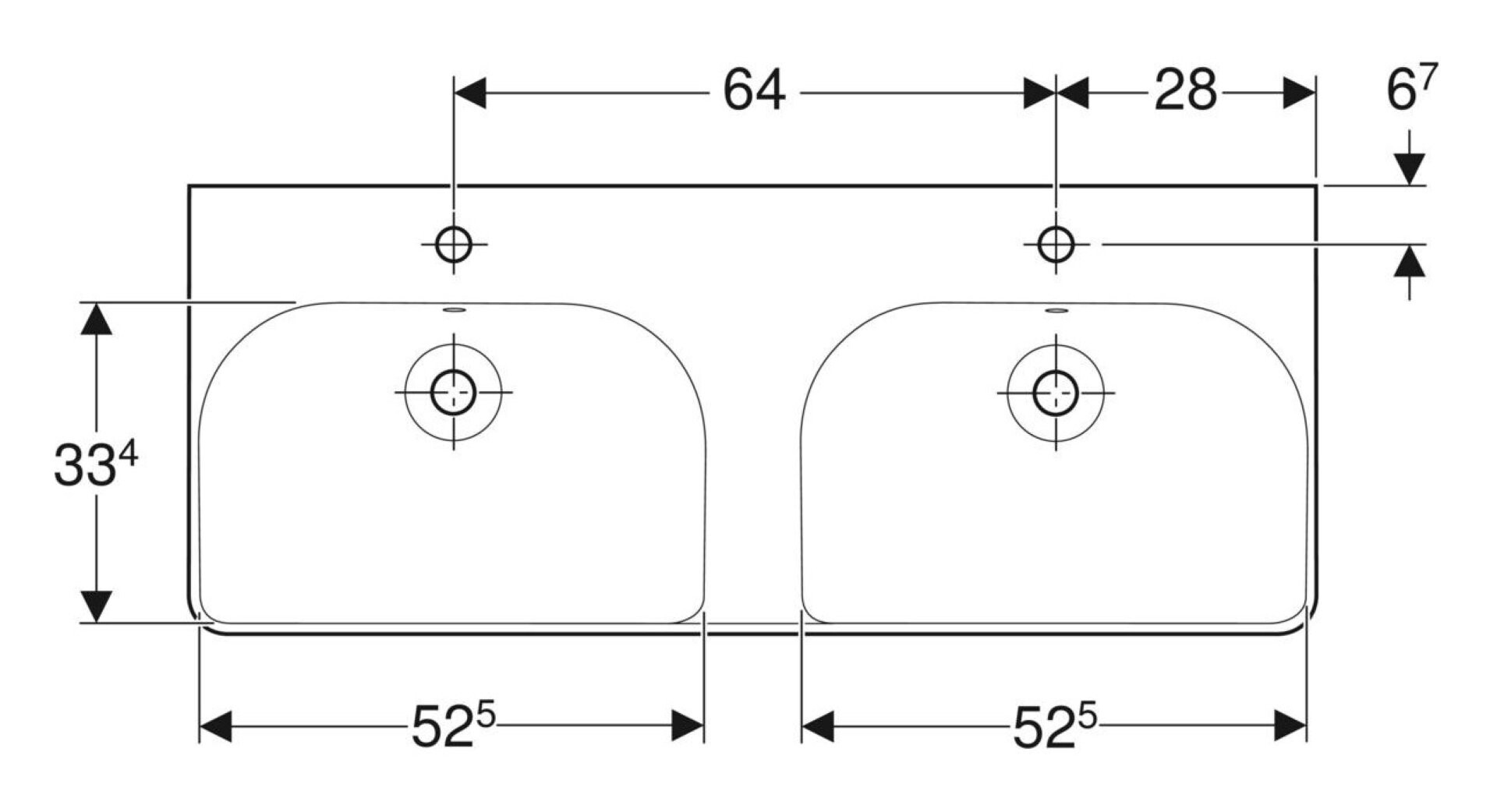 GEBERIT SMYLE SQUARE Doppelwaschbecken Keramik 120 cm breit, Weiß, KeraTect