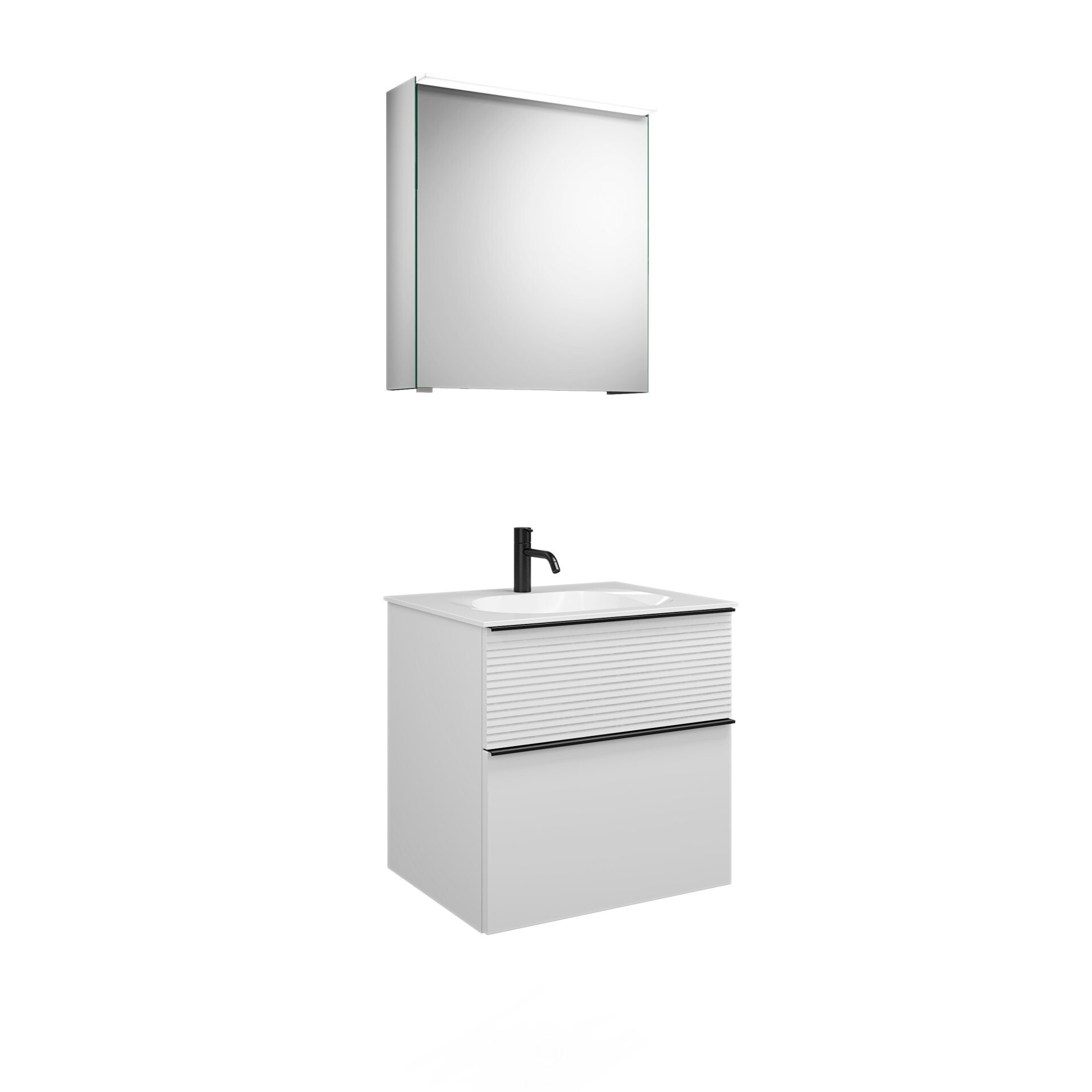 Burgbad FIUMO Waschtisch Set mit Spiegelschrank 62 cm breit, Weiß, Waschbecken Gussmarmor Weiß,  Anschlag rechts Burgbad FIUMO Waschtisch Set mit Spiegelschrank 62 cm breit, Weiß, Waschbecken Gussmarmor Weiß,  Anschlag rechts