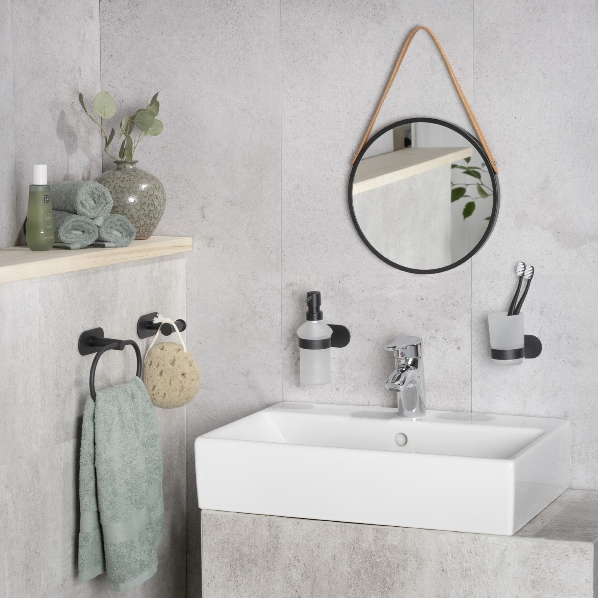 WENKO OREA Seifenspender 200 ml, Schwarz matt, Edelstahl rostfrei, Turbo Loc