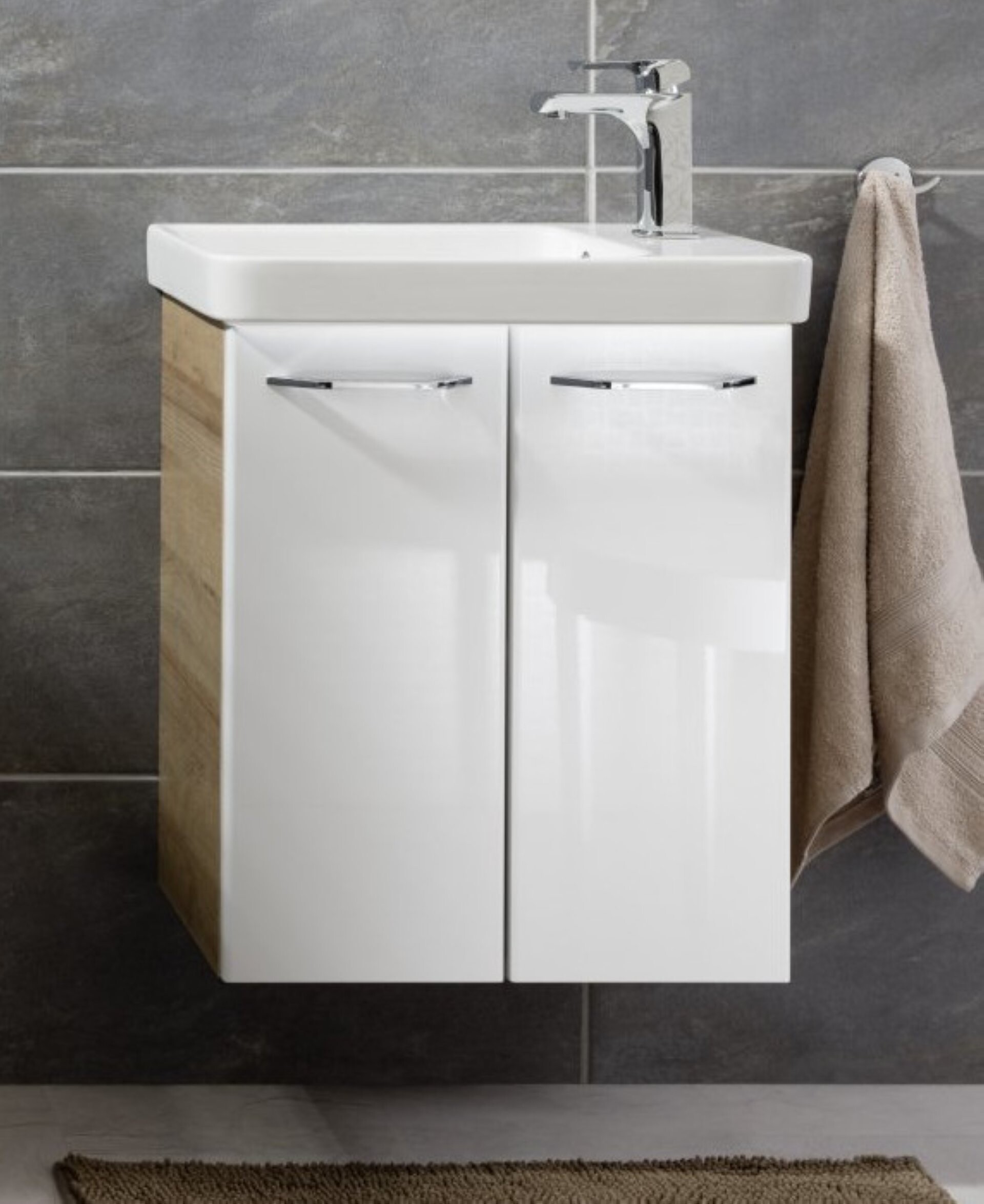 Fackelmann MILANO Gäste-WC Set 3-teilig, 55 cm breit, Braun hell / Weiß, Keramik Fackelmann MILANO Gäste-WC Set 3-teilig, 55 cm breit, Braun hell / Weiß, Keramik