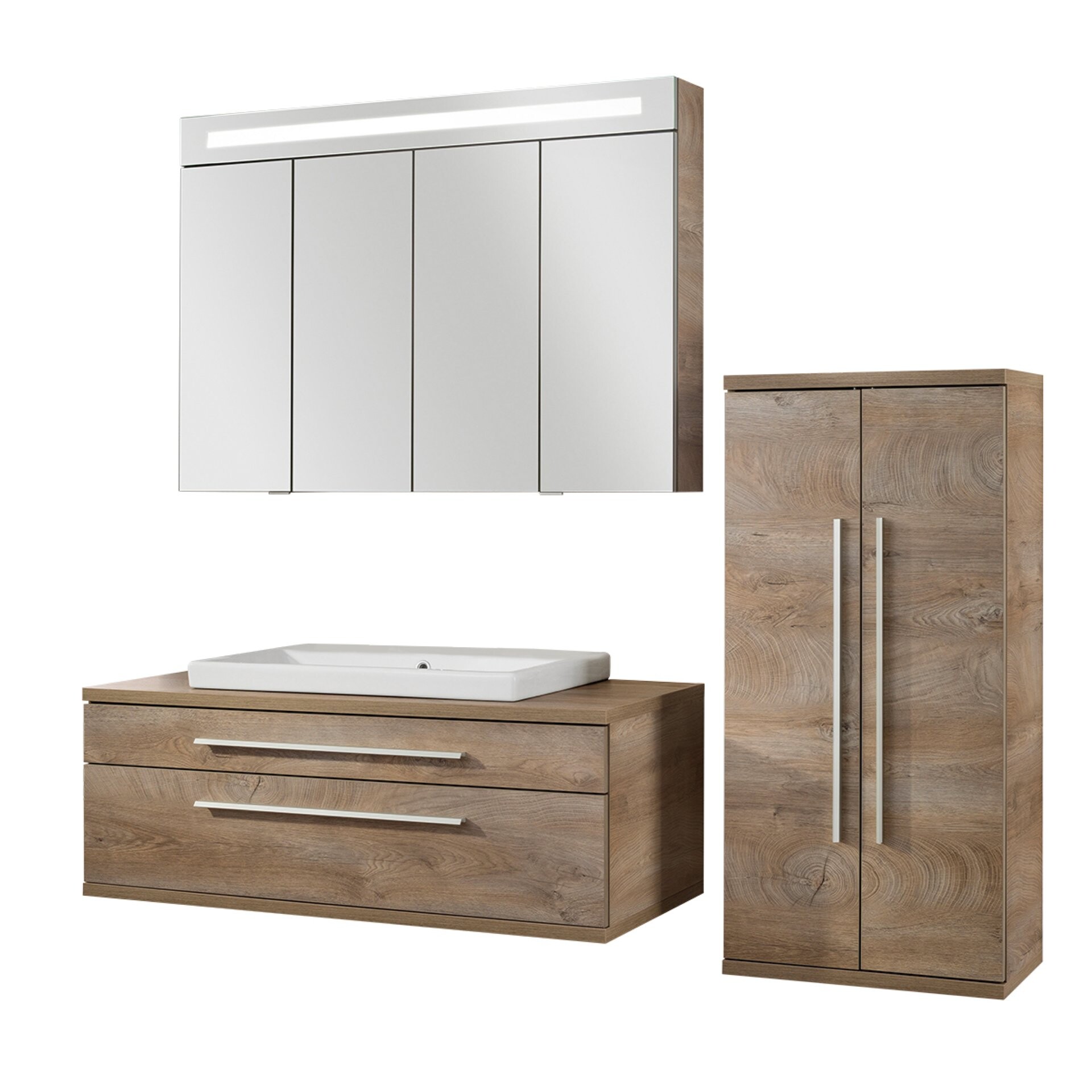 Fackelmann STANFORD Badmöbel Set 4-teilig, 110 cm breit, Braun, Keramik+Spiegelschrank+Midischrank Fackelmann STANFORD Badmöbel Set 4-teilig, 110 cm breit, Braun, Keramik+Spiegelschrank+Midischrank