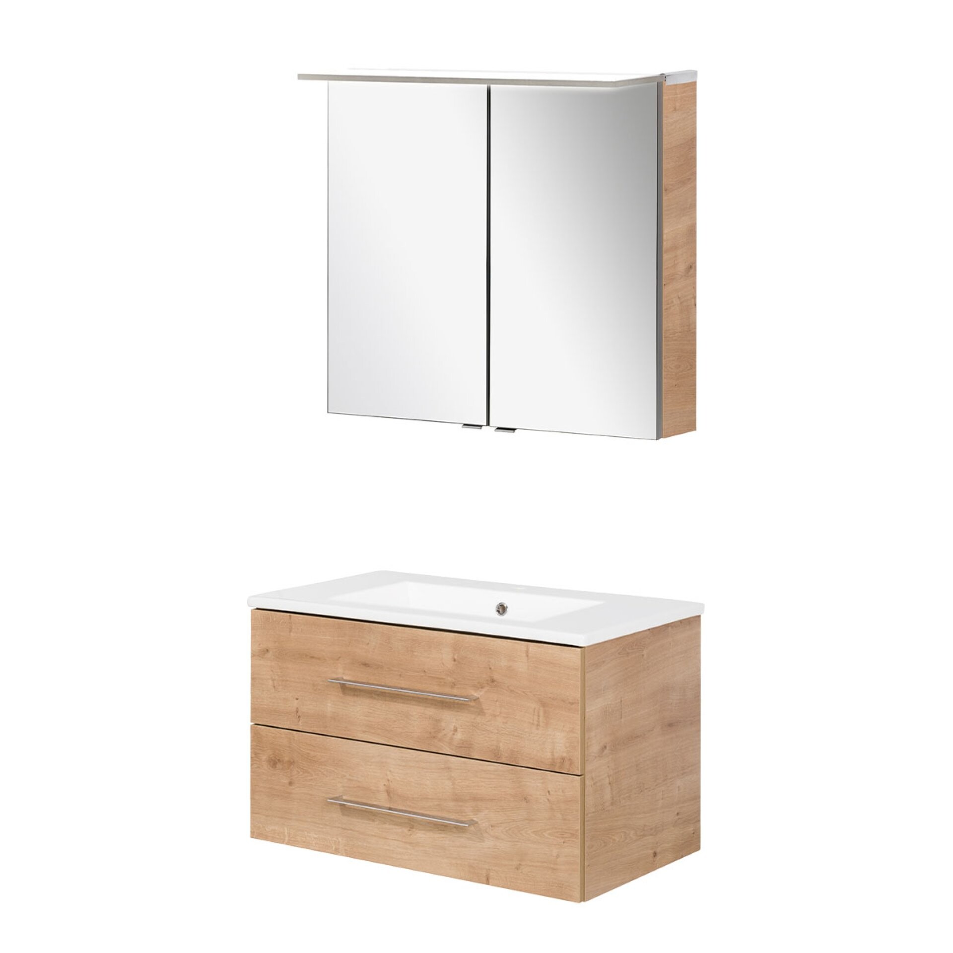 FACKELMANN B.PERFEKT Waschtisch Set mit Spiegelschrank 82 cm breit, Braun hell, Waschbecken Keramik FACKELMANN B.PERFEKT Waschtisch Set mit Spiegelschrank 82 cm breit, Braun hell, Waschbecken Keramik