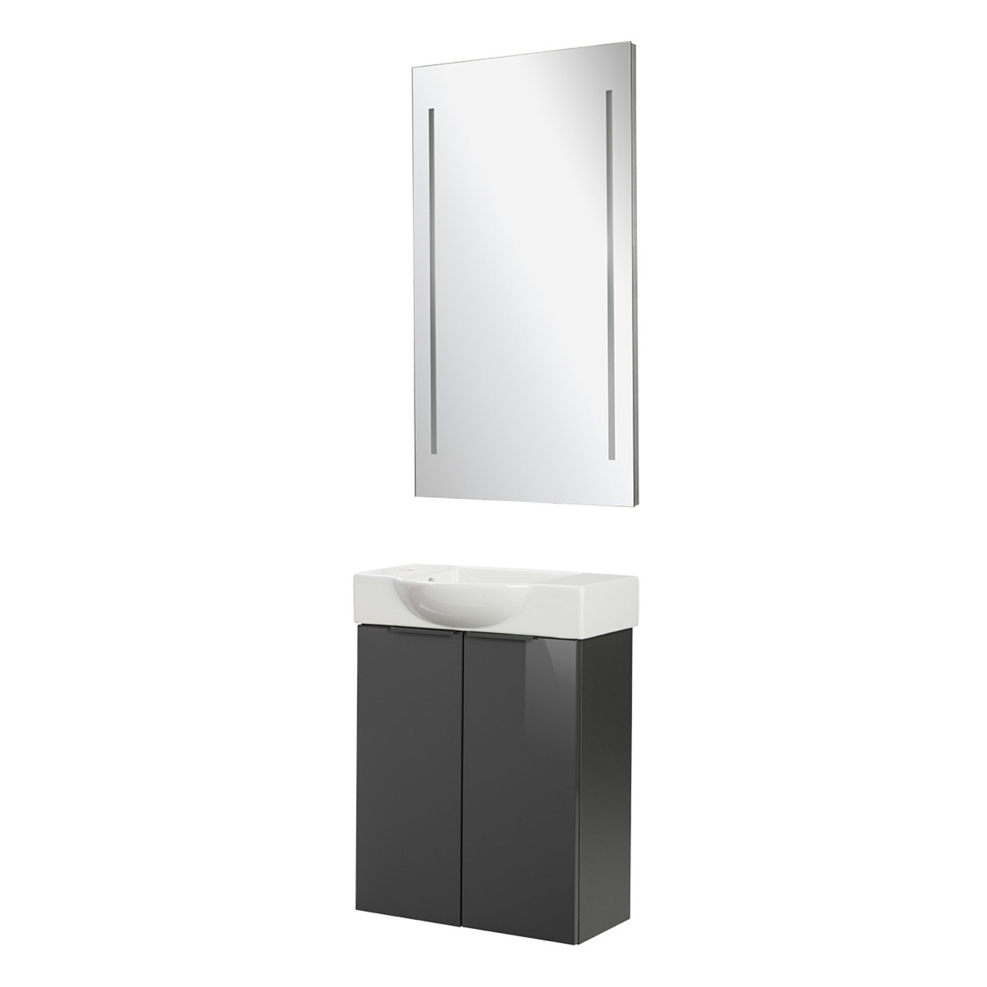 Fackelmann SBC LUNA Gäste WC Set 3-teilig 55 cm, Anthrazit, Keramik Hahnloch links + LED Spiegel Fackelmann SBC LUNA Gäste WC Set 3-teilig 55 cm, Anthrazit, Keramik Hahnloch links + LED Spiegel