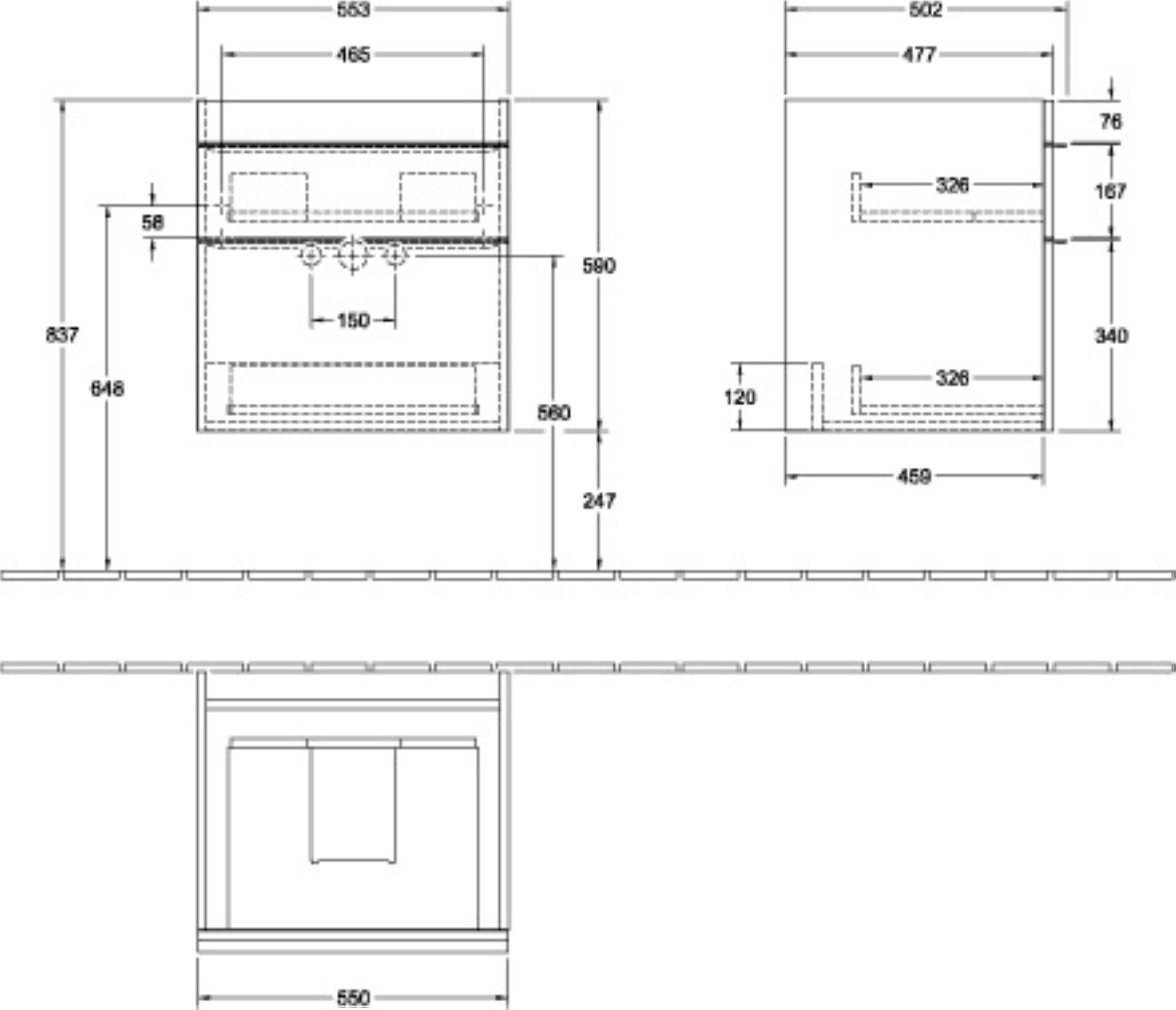 VILLEROY & BOCH VENTICELLO Waschbeckenunterschrank 55 cm breit, Weiß, Griff Chrom, 2 Schubladen