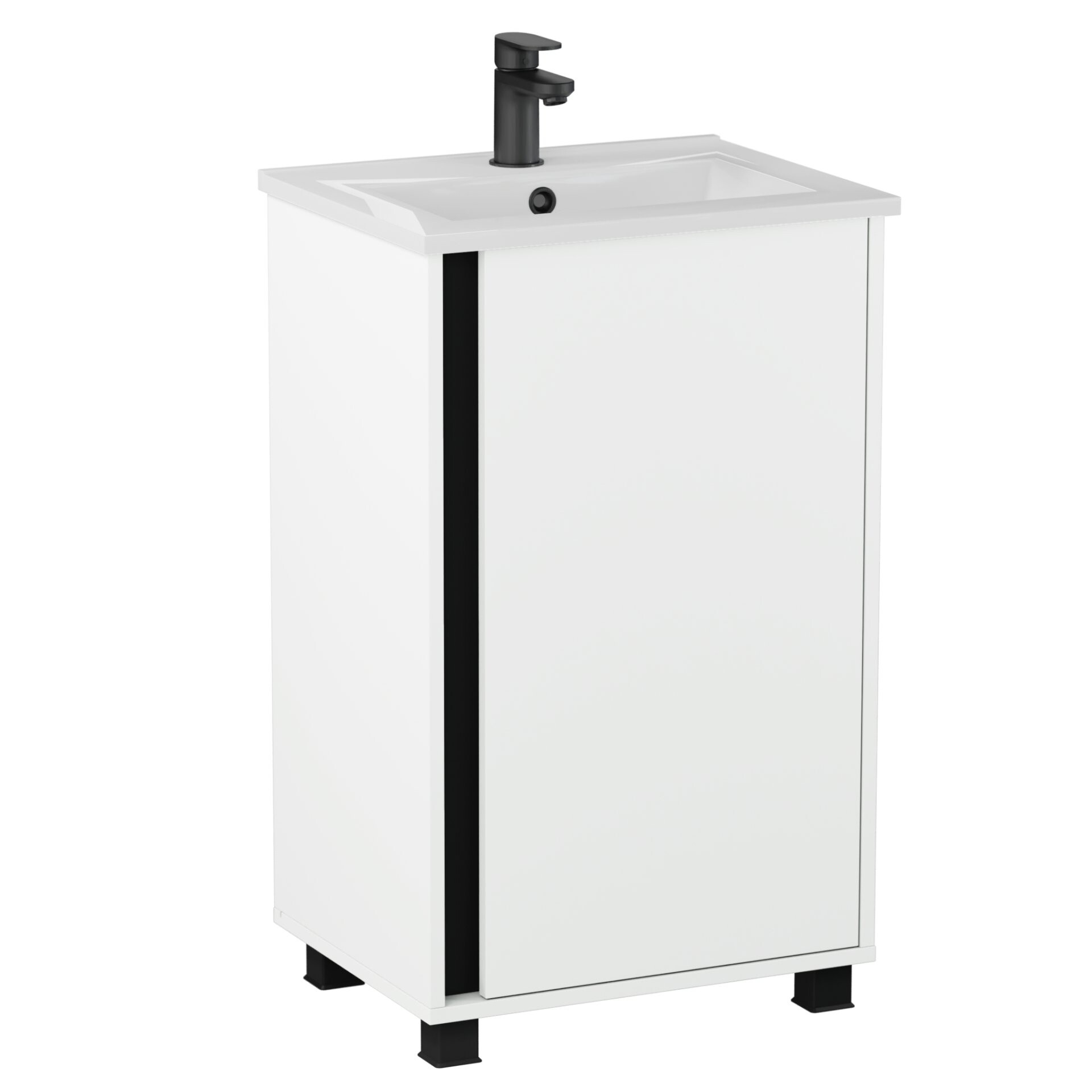 BADEDU LULE Waschbecken mit Unterschrank 51 cm breit, Weiß, Waschbecken Keramik Weiß, mit Füßen