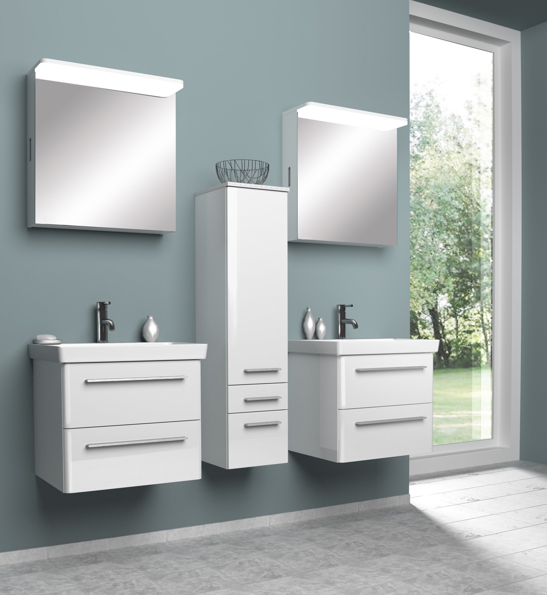 Lanzet K8 Badmöbel Set 3-teilig, 60cm, Weiß, LED-Spiegelschrank, Keramikbecken Lanzet K8 Badmöbel Set 3-teilig, 60cm, Weiß, LED-Spiegelschrank, Keramikbecken