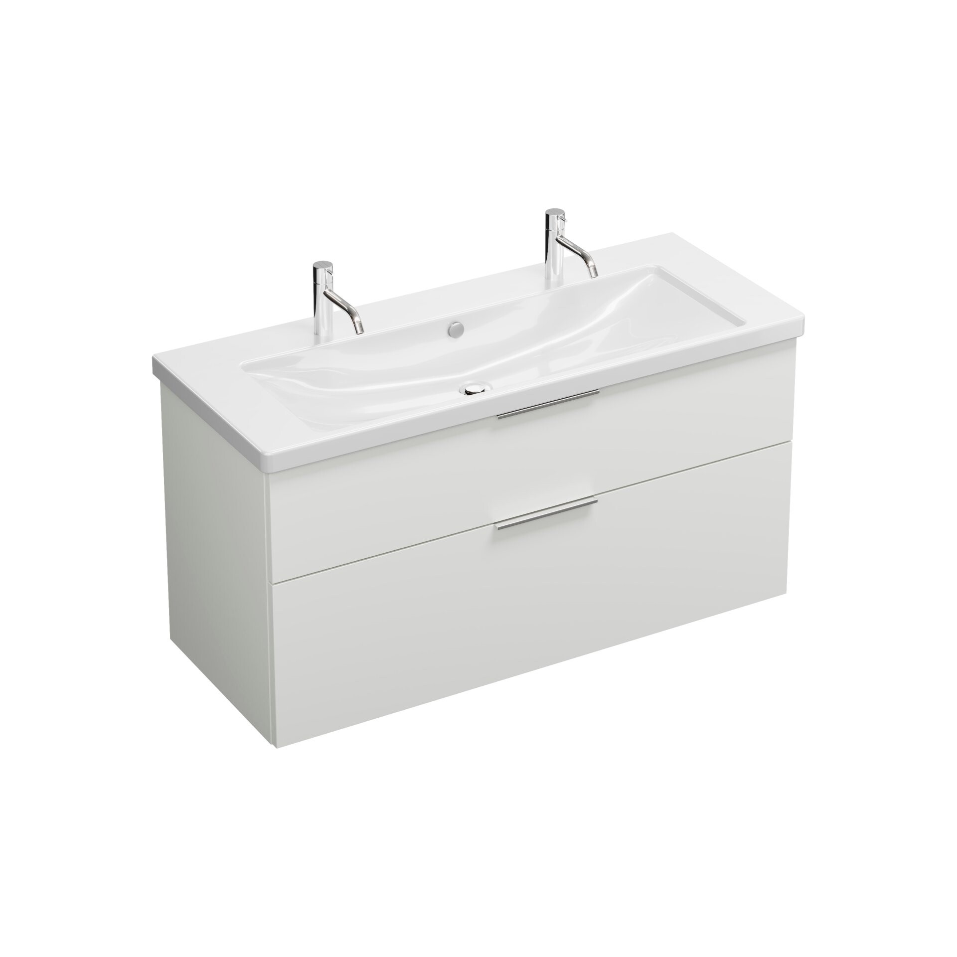 Burgbad EQIO Waschbecken mit Unterschrank 123 cm breit, Weiß Hochglanz, Waschbecken Keramik Weiß, 2 Hahnlöcher Burgbad EQIO Waschbecken mit Unterschrank 123 cm breit, Weiß Hochglanz, Waschbecken Keramik Weiß, 2 Hahnlöcher