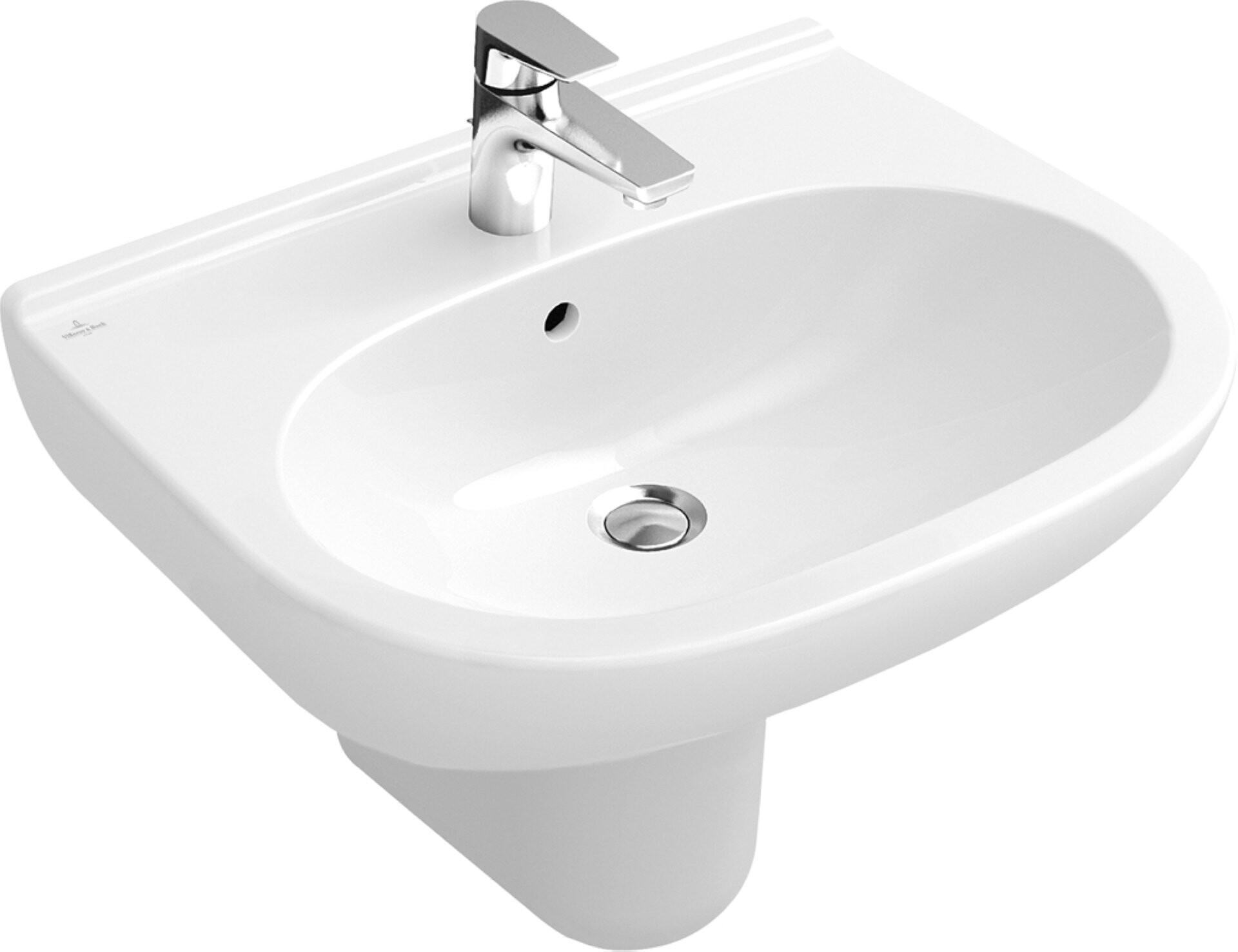 VILLEROY & BOCH O.NOVO Waschbecken Keramik 60 cm breit, Weiß, ohne Überlauf, CeramicPlus