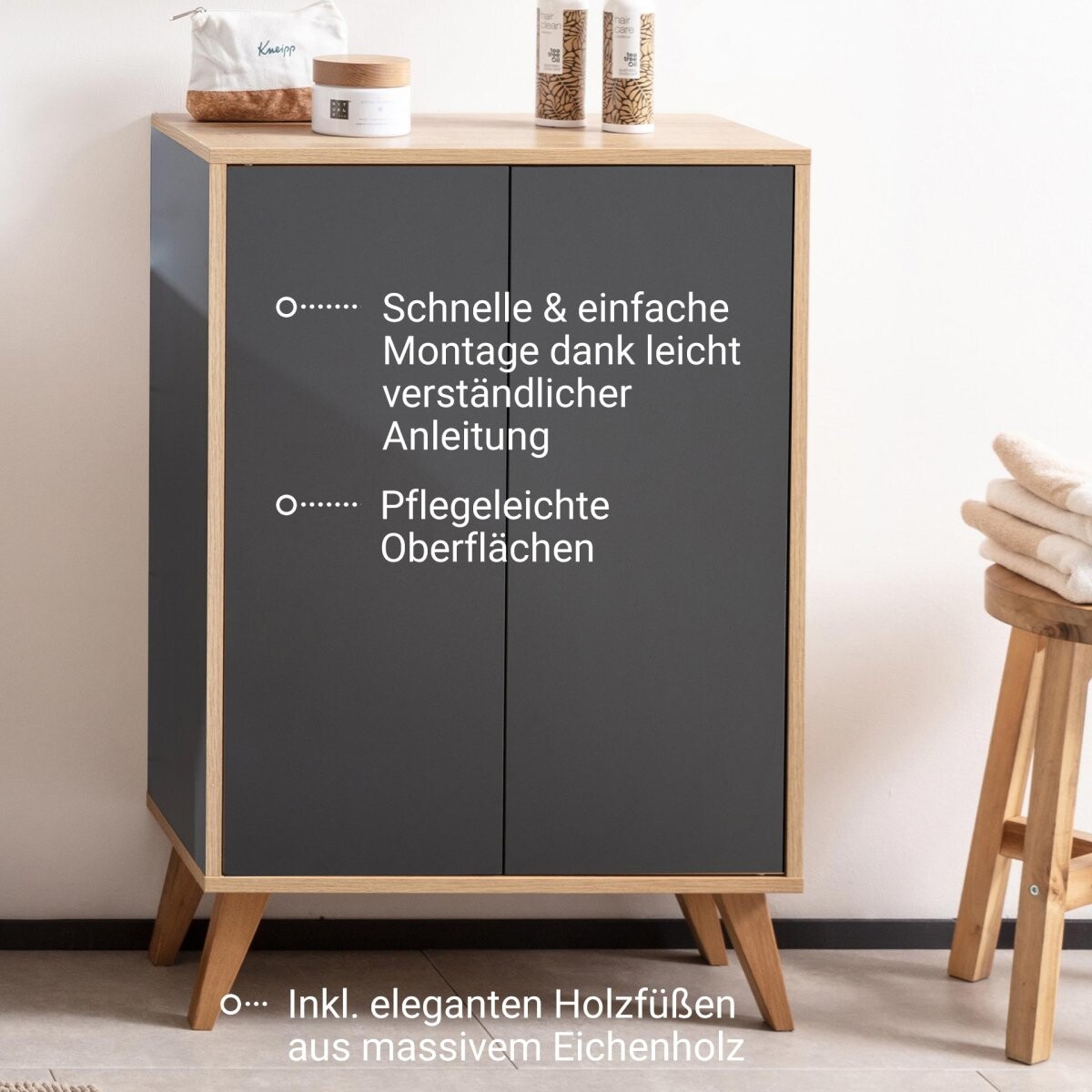 Fackelmann FINN Doppel Midischrank 60 cm mit Füßen, Braun hell/Anthrazit Fackelmann FINN Doppel Midischrank 60 cm mit Füßen, Braun hell/Anthrazit