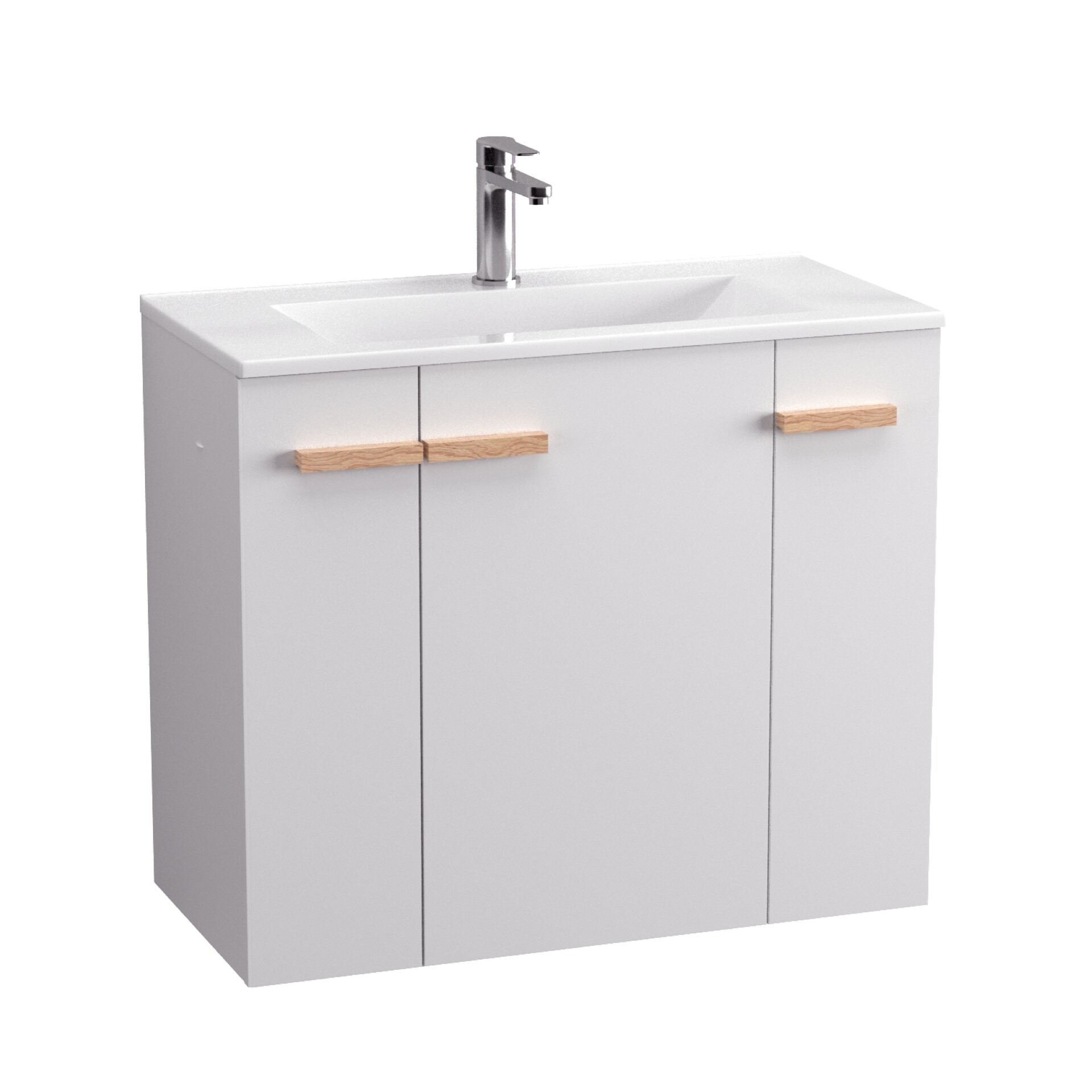 BADEDU HIERA Waschbecken mit Unterschrank 80 cm breit, Weiß, Waschbecken Keramik Weiß