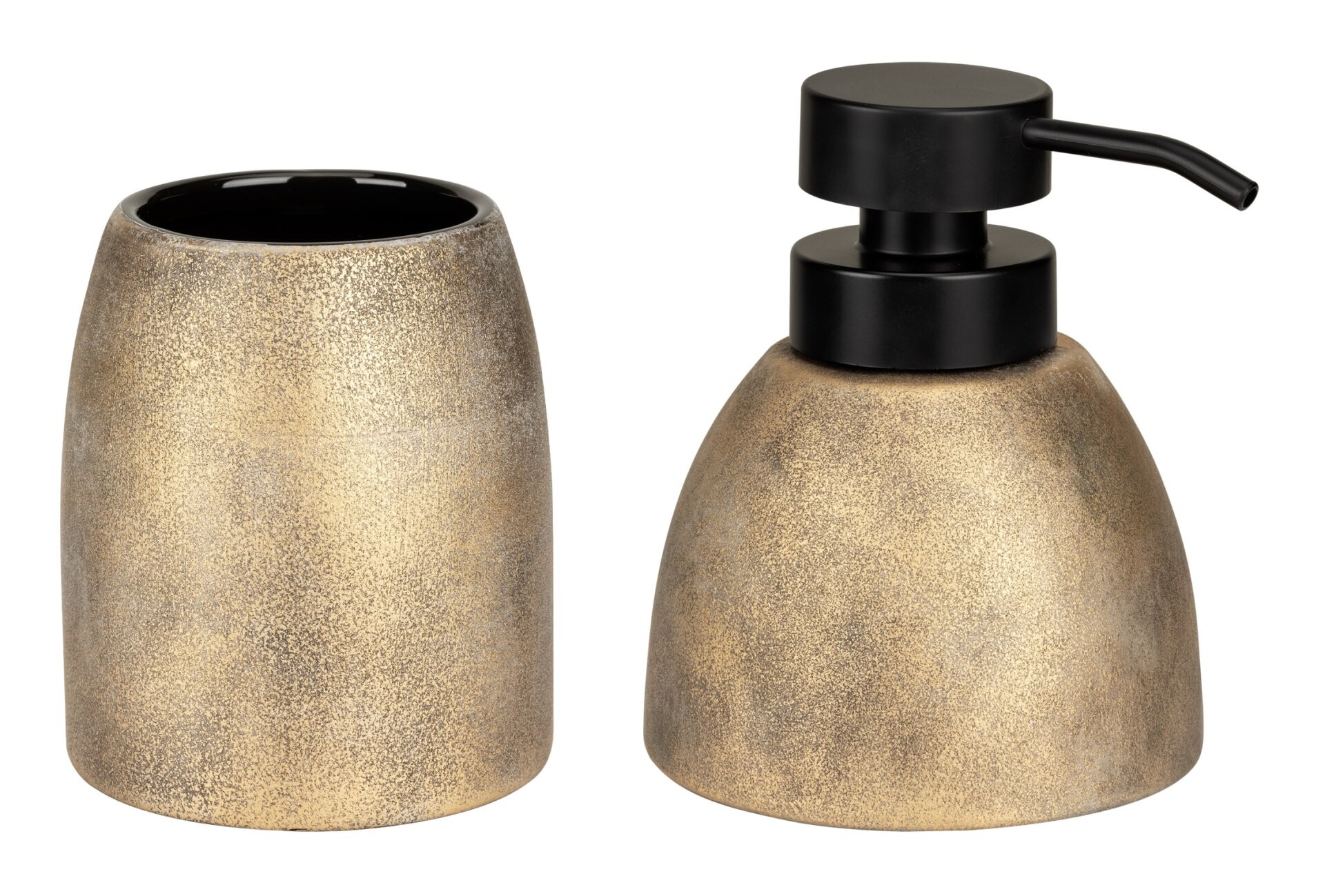 WENKO TREMEA Accessoire Set, Gold, Zahnputzbecher, Seifenspender, Keramik