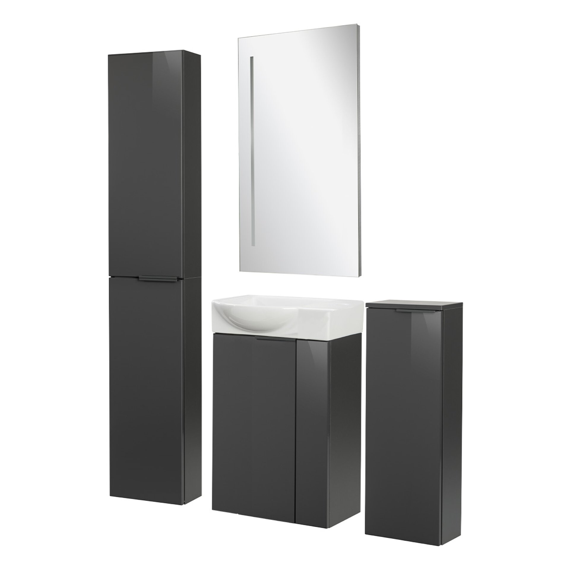 Fackelmann SBC LUNA Gäste WC Set 5-teilig 45 cm, Anthrazit, Keramik rechts+Spiegel+2 Schränke slim Fackelmann SBC LUNA Gäste WC Set 5-teilig 45 cm, Anthrazit, Keramik rechts+Spiegel+2 Schränke slim