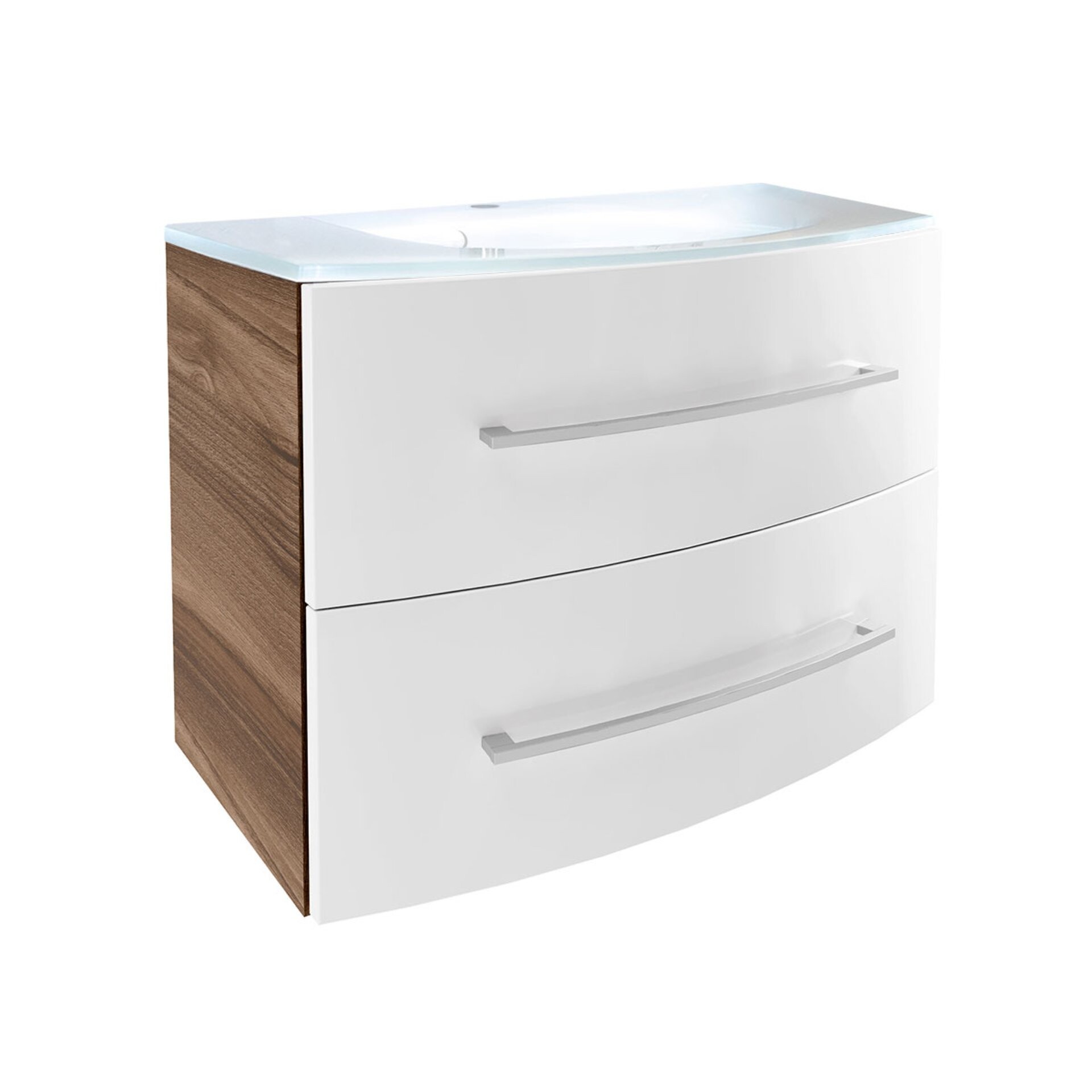 Fackelmann VERONA Badmöbel Set 2-teilig 80 cm breit, Braun Dunkel/Weiß Hochglanz, Glas Fackelmann VERONA Badmöbel Set 2-teilig 80 cm breit, Braun Dunkel/Weiß Hochglanz, Glas