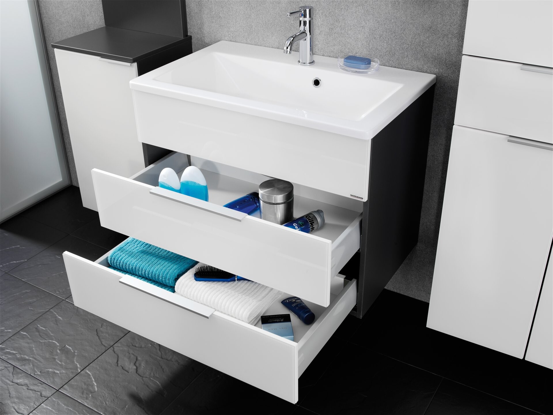 Fackelmann DOMINO Waschbecken 80 cm Gussmarmor Fackelmann DOMINO Waschbecken 80 cm Gussmarmor