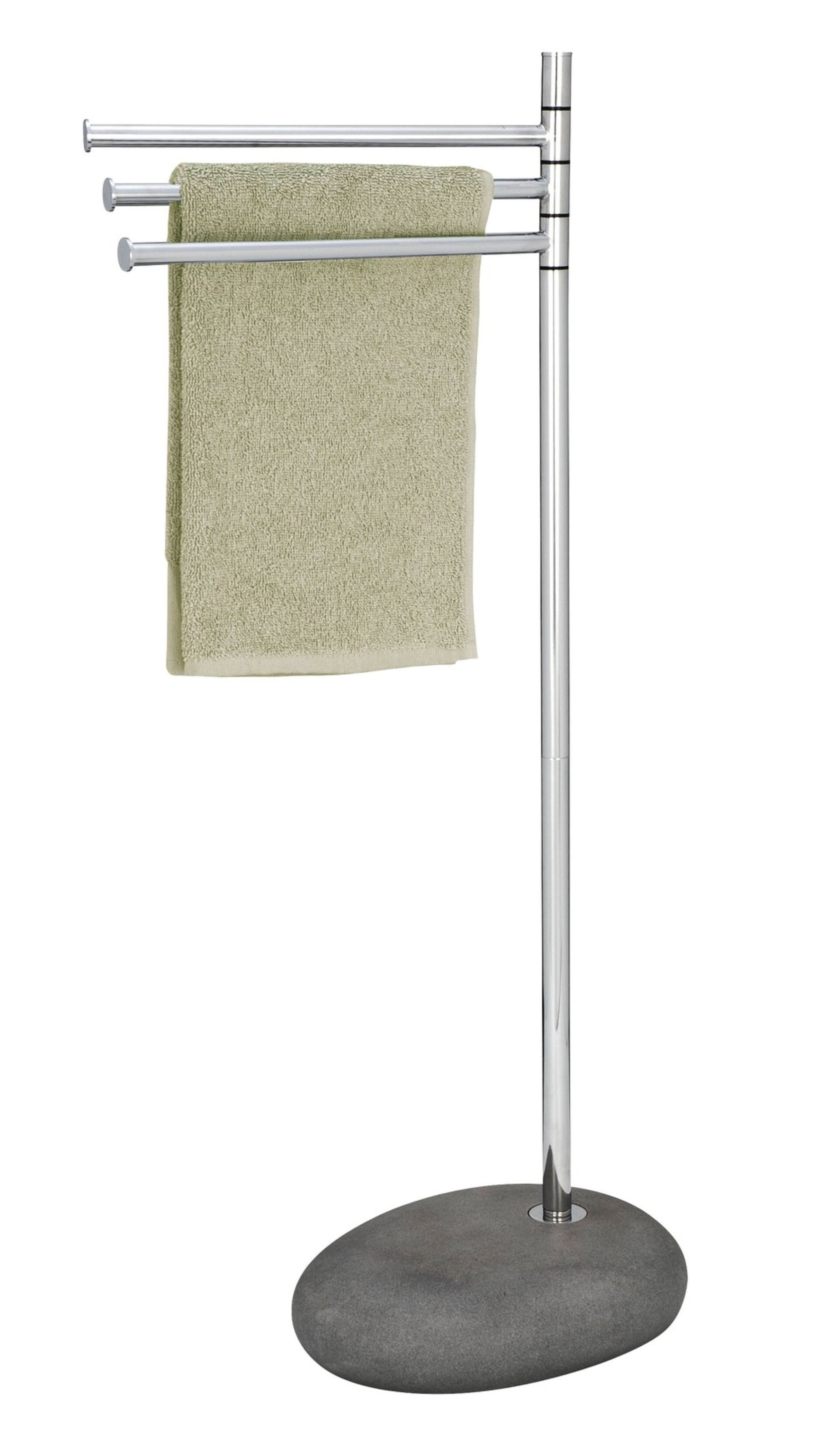 WENKO PEBBLE Handtuchhalter, Grau, mit 3 Armen, stehend