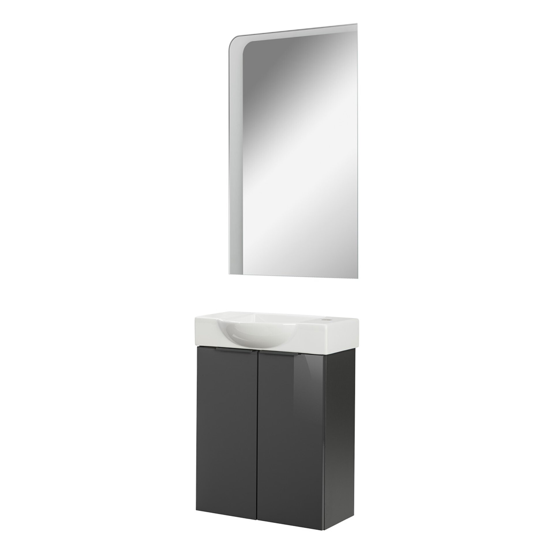Fackelmann SBC LUNA Gäste WC Set 3-teilig 55 cm, Anthrazit, Keramik Hahnloch rechts + LED Spiegel Fackelmann SBC LUNA Gäste WC Set 3-teilig 55 cm, Anthrazit, Keramik Hahnloch rechts + LED Spiegel