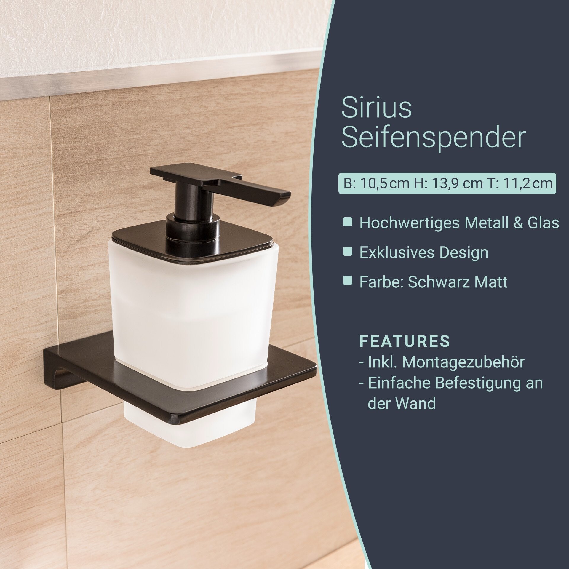 BadeDu SIRIUS Seifenspender mit Halter Schwarz matt BadeDu SIRIUS Seifenspender mit Halter Schwarz matt