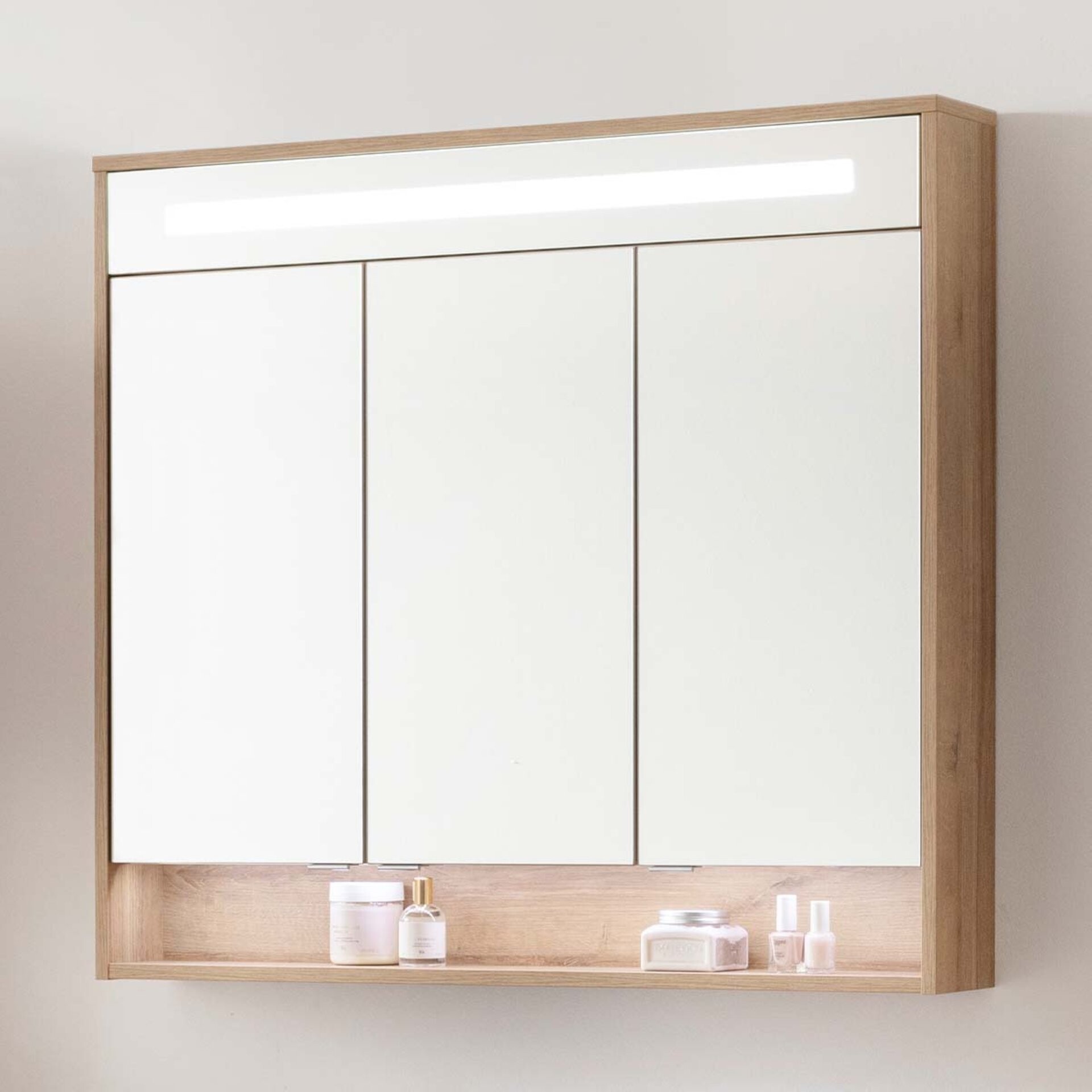 Fackelmann NATURA LED Spiegelschrank, 93,5 cm breit, Braun hell Fackelmann NATURA LED Spiegelschrank, 93,5 cm breit, Braun hell