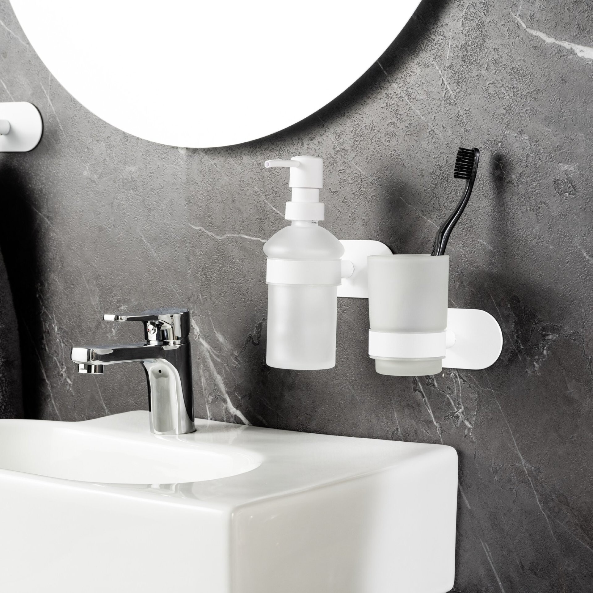 WENKO OREA Seifenspender 200 ml, Weiß matt, Edelstahl rostfrei, Turbo Loc