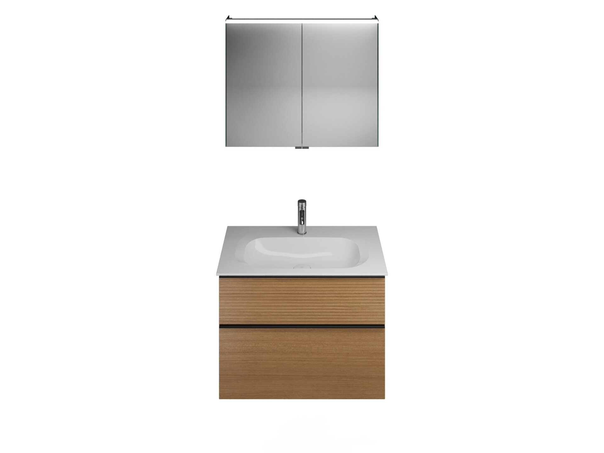 Burgbad FIUMO Waschtisch Set mit Spiegelschrank 82 cm breit, Braun, Waschbecken Gussmarmor Weiß Burgbad FIUMO Waschtisch Set mit Spiegelschrank 82 cm breit, Braun, Waschbecken Gussmarmor Weiß