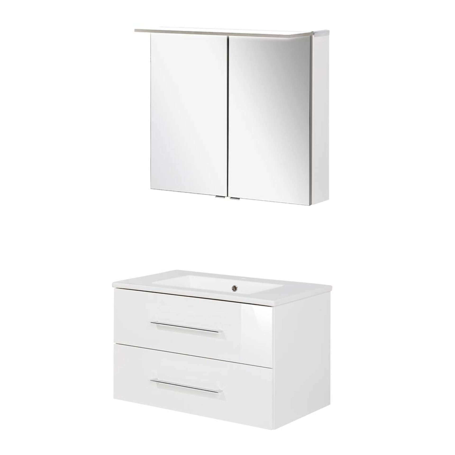 FACKELMANN B.PERFEKT Waschtisch Set mit Spiegelschrank 82 cm breit, Weiß, Waschbecken Keramik FACKELMANN B.PERFEKT Waschtisch Set mit Spiegelschrank 82 cm breit, Weiß, Waschbecken Keramik