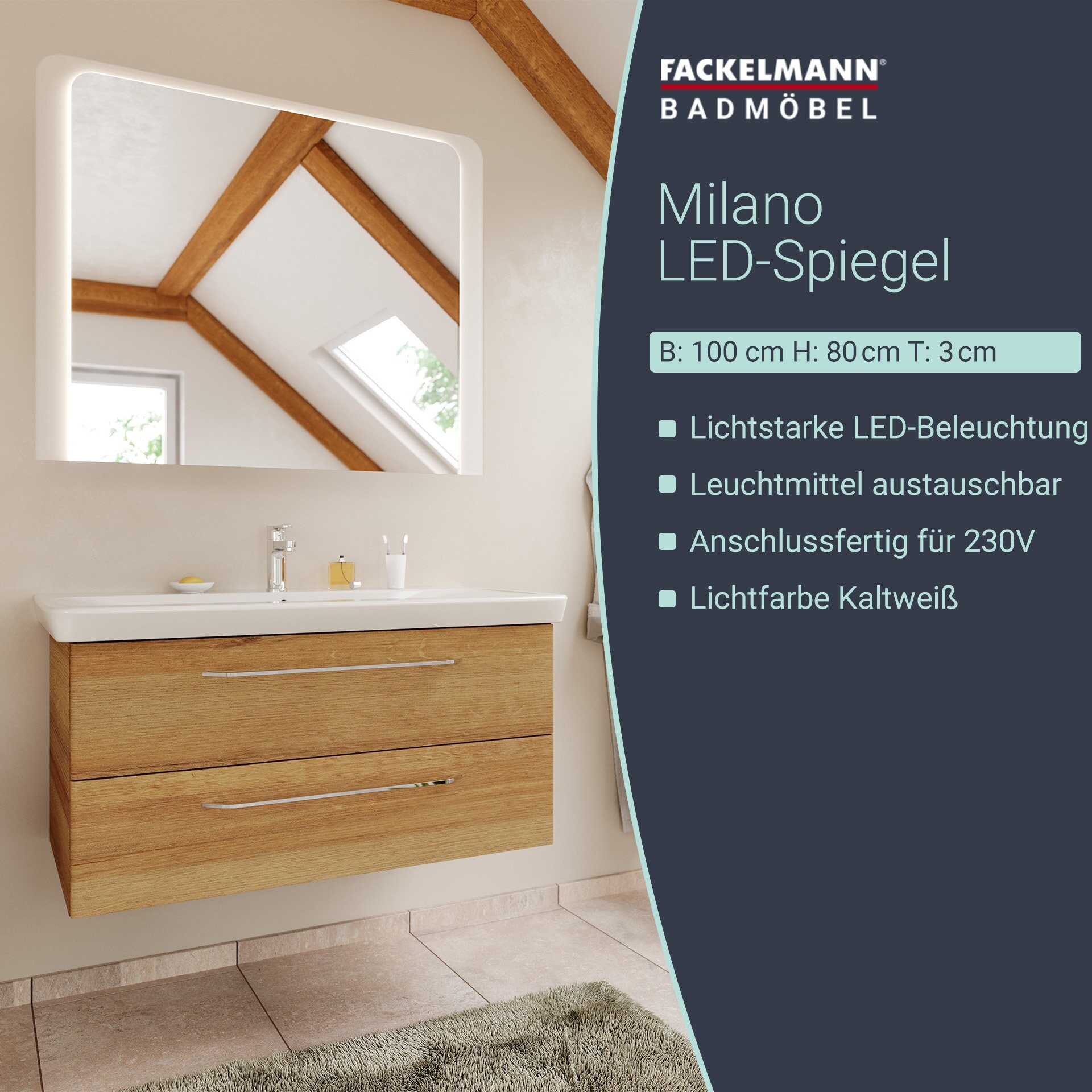 Fackelmann MILANO LED Spiegel 100 cm Fackelmann MILANO LED Spiegel 100 cm