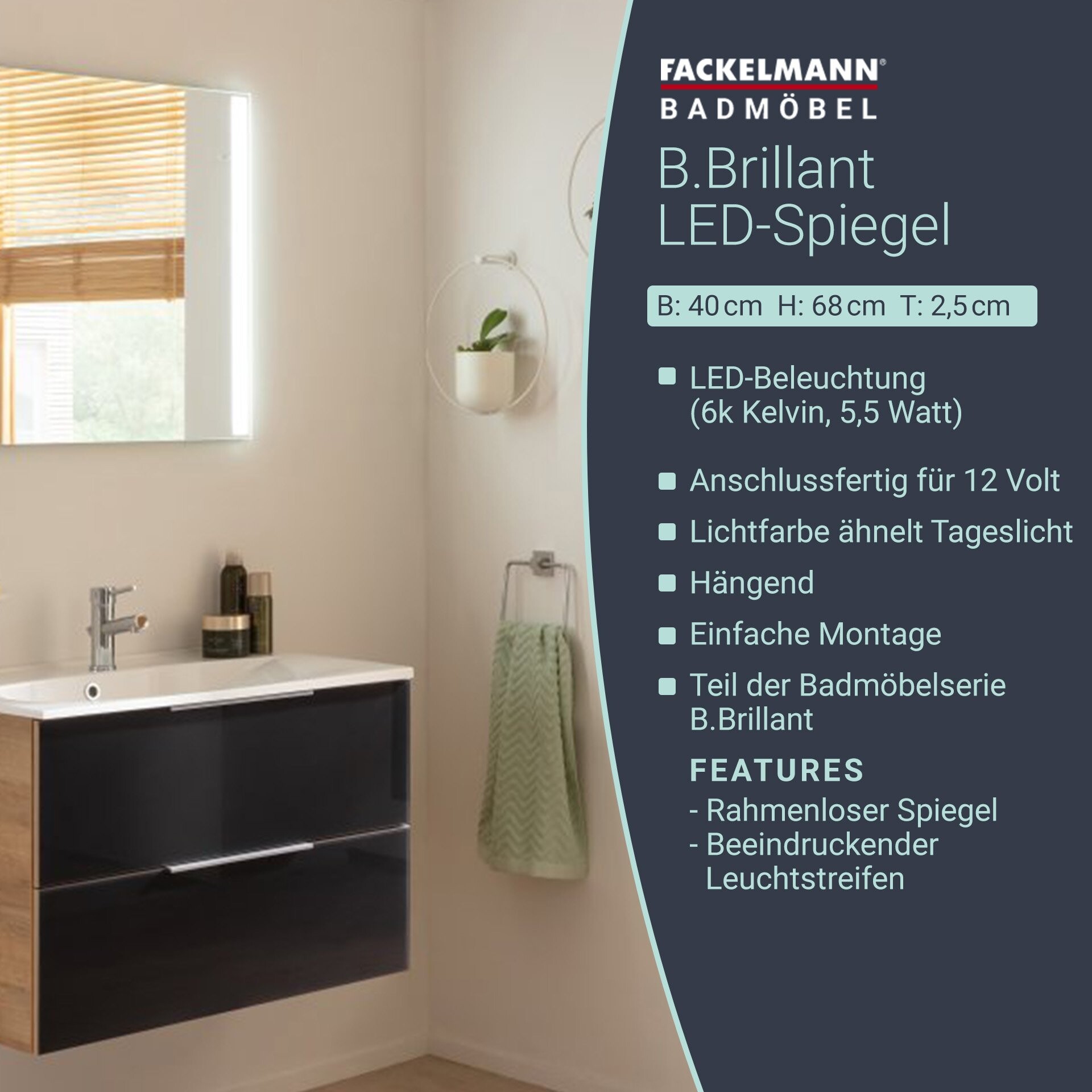 Fackelmann B.BRILLANT LED Spiegel 40 cm