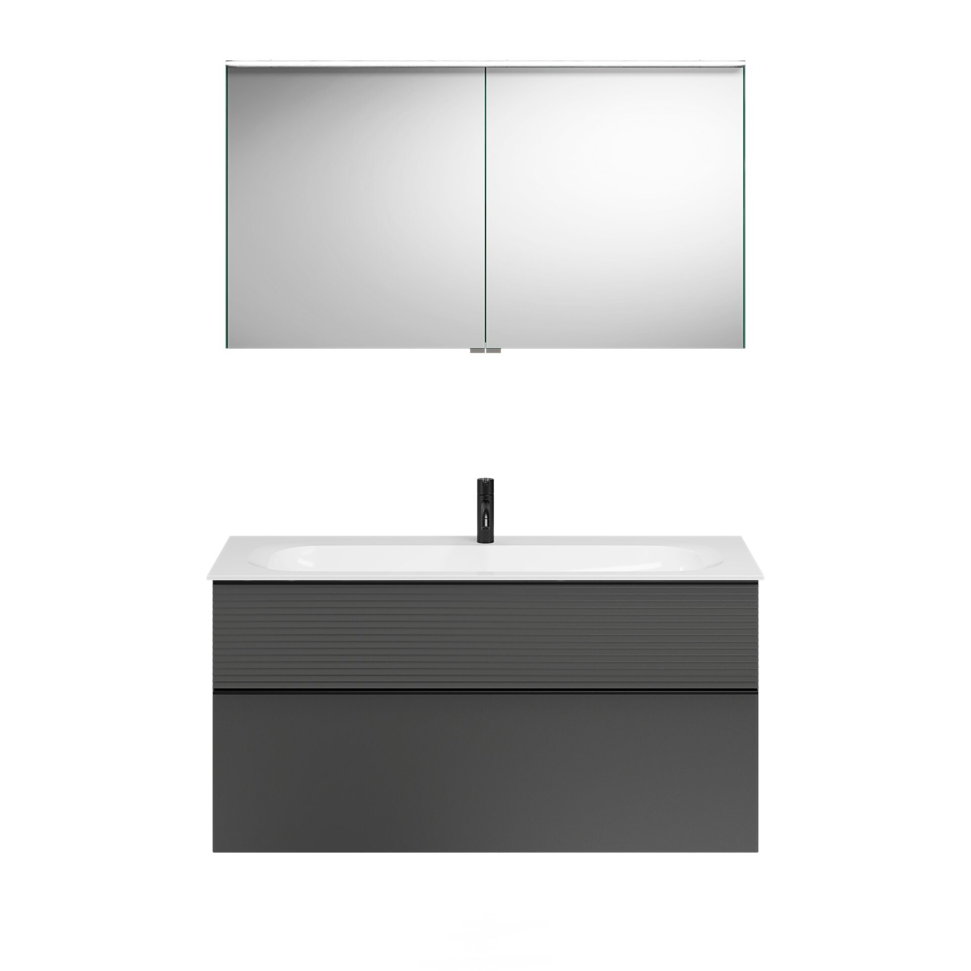 Burgbad FIUMO Waschtisch Set mit Spiegelschrank 122 cm breit, Anthrazit, Waschbecken Gussmarmor Weiß Burgbad FIUMO Waschtisch Set mit Spiegelschrank 122 cm breit, Anthrazit, Waschbecken Gussmarmor Weiß