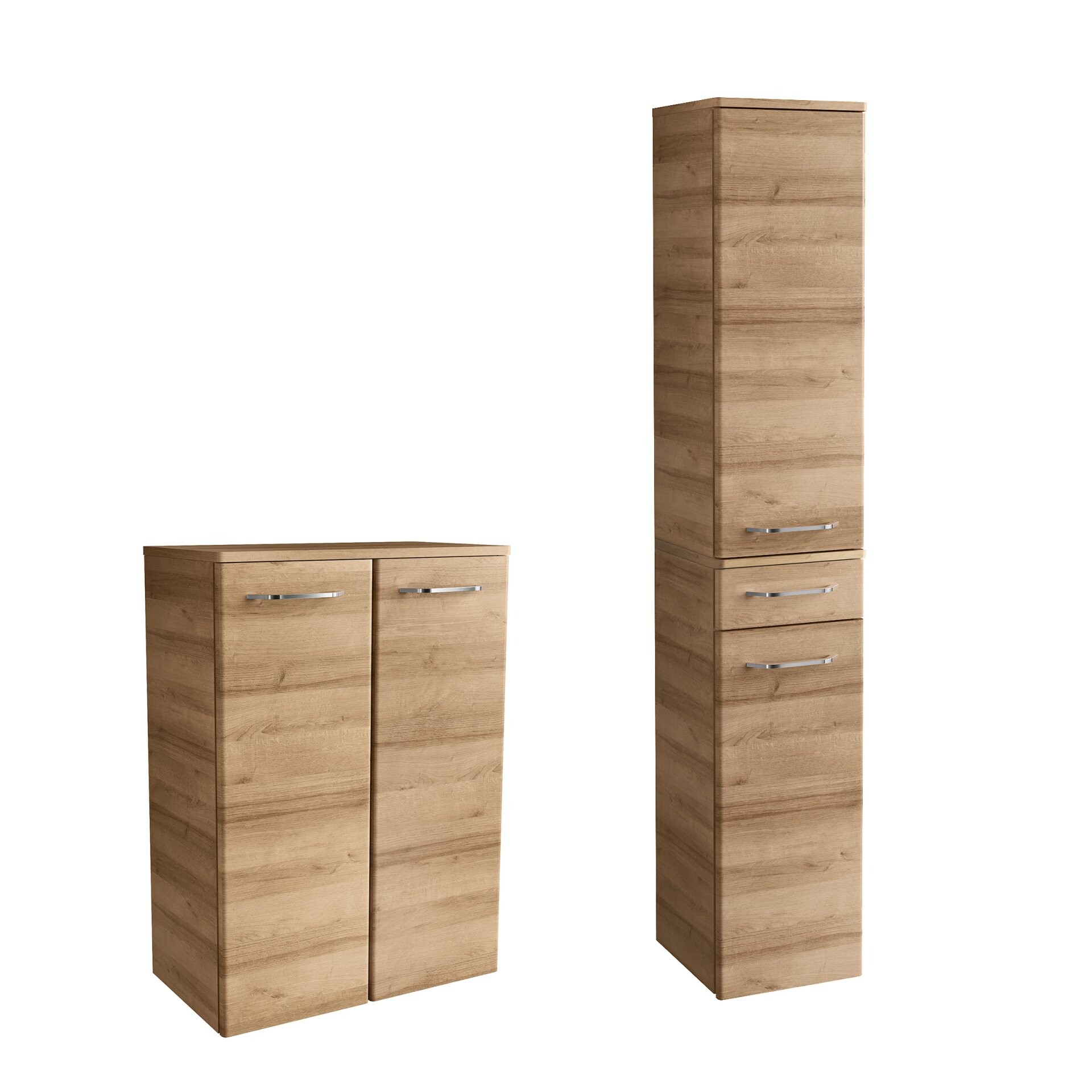 FACKELMANN MILANO Hochschrank 30 cm breit und Doppel Midischrank 60 cm breit, Braun hell