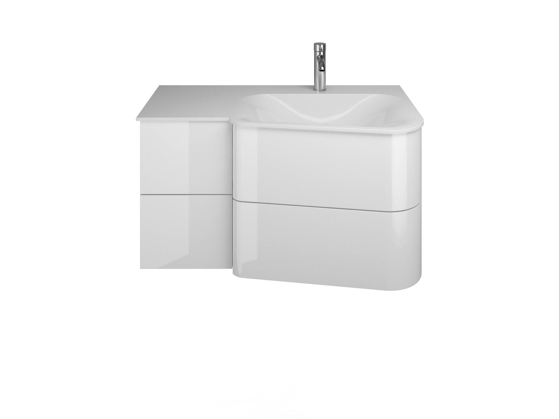 Burgbad BADU Waschbecken mit Unterschrank 92 cm breit, Weiß, Waschbecken Gussmarmor Weiß, Ablage links, 4 Schubladen Burgbad BADU Waschbecken mit Unterschrank 92 cm breit, Weiß, Waschbecken Gussmarmor Weiß, Ablage links, 4 Schubladen