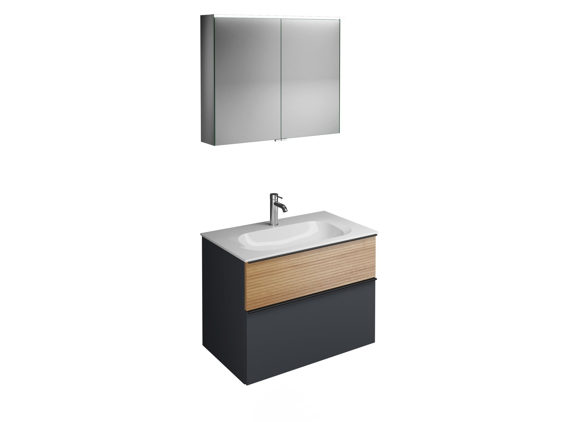 Burgbad FIUMO Waschtisch Set mit Spiegelschrank 82 cm breit, Braun/Anthrazit, Waschbecken Gussmarmor Weiß Burgbad FIUMO Waschtisch Set mit Spiegelschrank 82 cm breit, Braun/Anthrazit, Waschbecken Gussmarmor Weiß