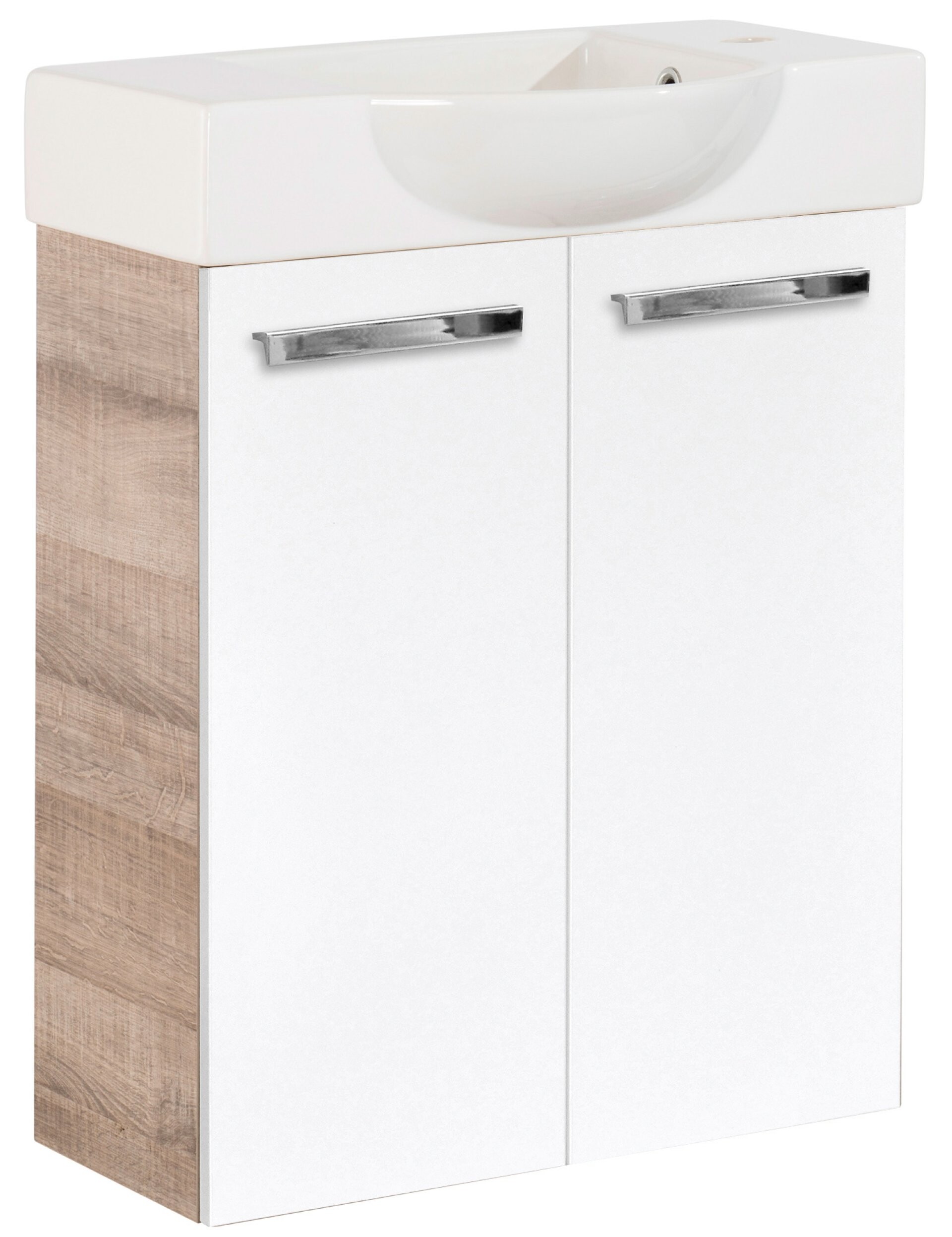 Fackelmann SBC A-VERO Gäste WC Set 2-teilig 55 cm, Braun hell/Weiß, 2 Türen, Keramik Hahnloch rechts Fackelmann SBC A-VERO Gäste WC Set 2-teilig 55 cm, Braun hell/Weiß, 2 Türen, Keramik Hahnloch rechts