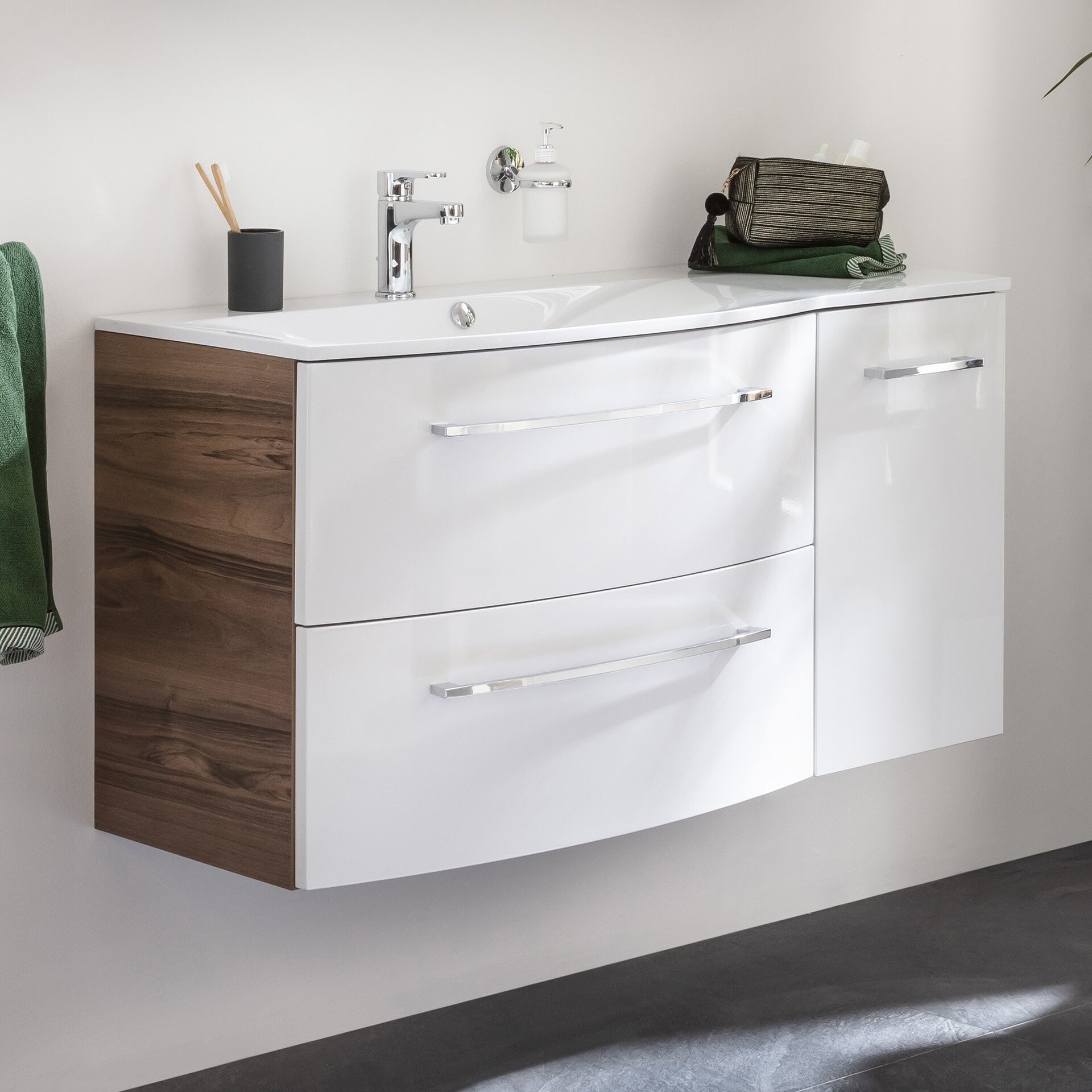 Fackelmann VERONA Badmöbel Set 3-teilig 115 cm breit, Braun/Weiß, Ablage rechts + Unterschrank Fackelmann VERONA Badmöbel Set 3-teilig 115 cm breit, Braun/Weiß, Ablage rechts + Unterschrank