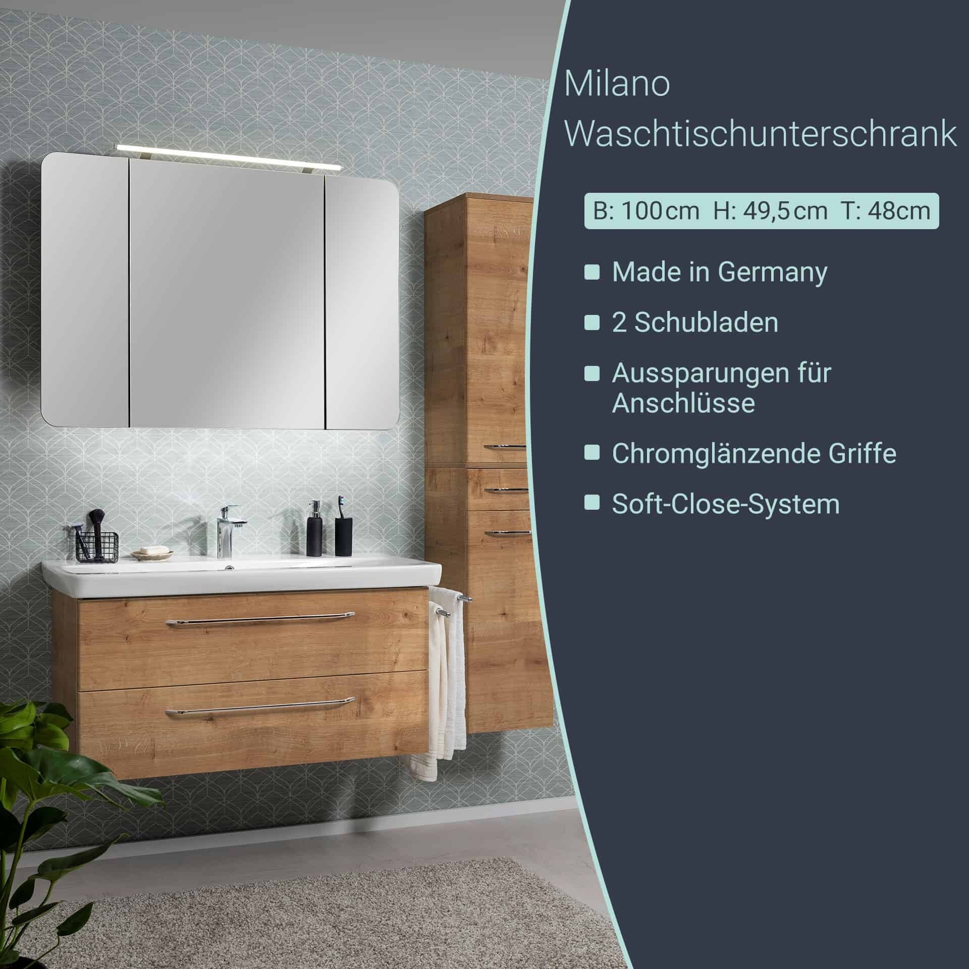 Fackelmann MILANO Waschbeckenunterschrank 100 cm, Braun hell Fackelmann MILANO Waschbeckenunterschrank 100 cm, Braun hell