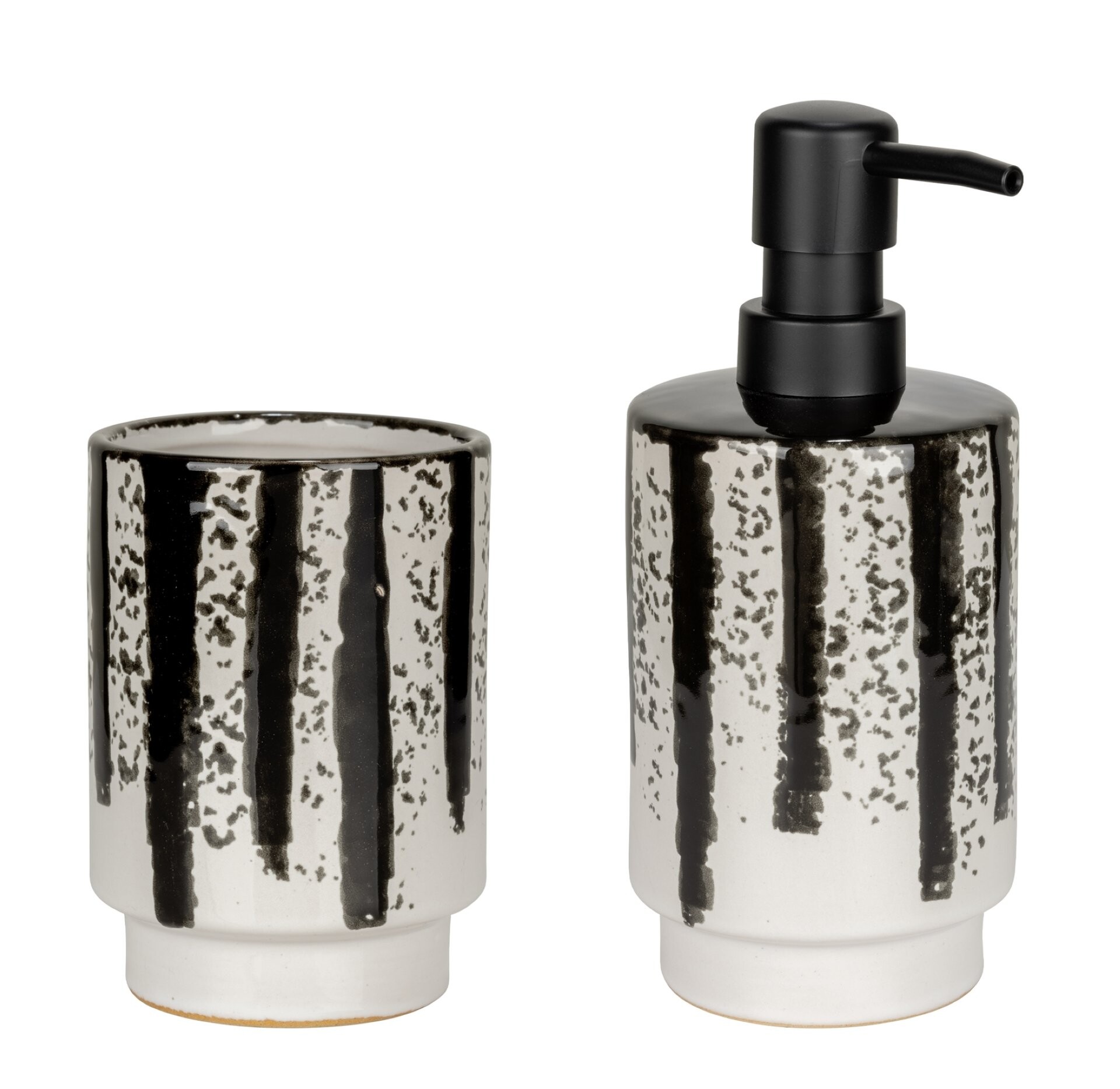 WENKO SUBIZA Accessoire Set, Weiß/Schwarz, Zahnputzbecher, Seifenspender, Keramik