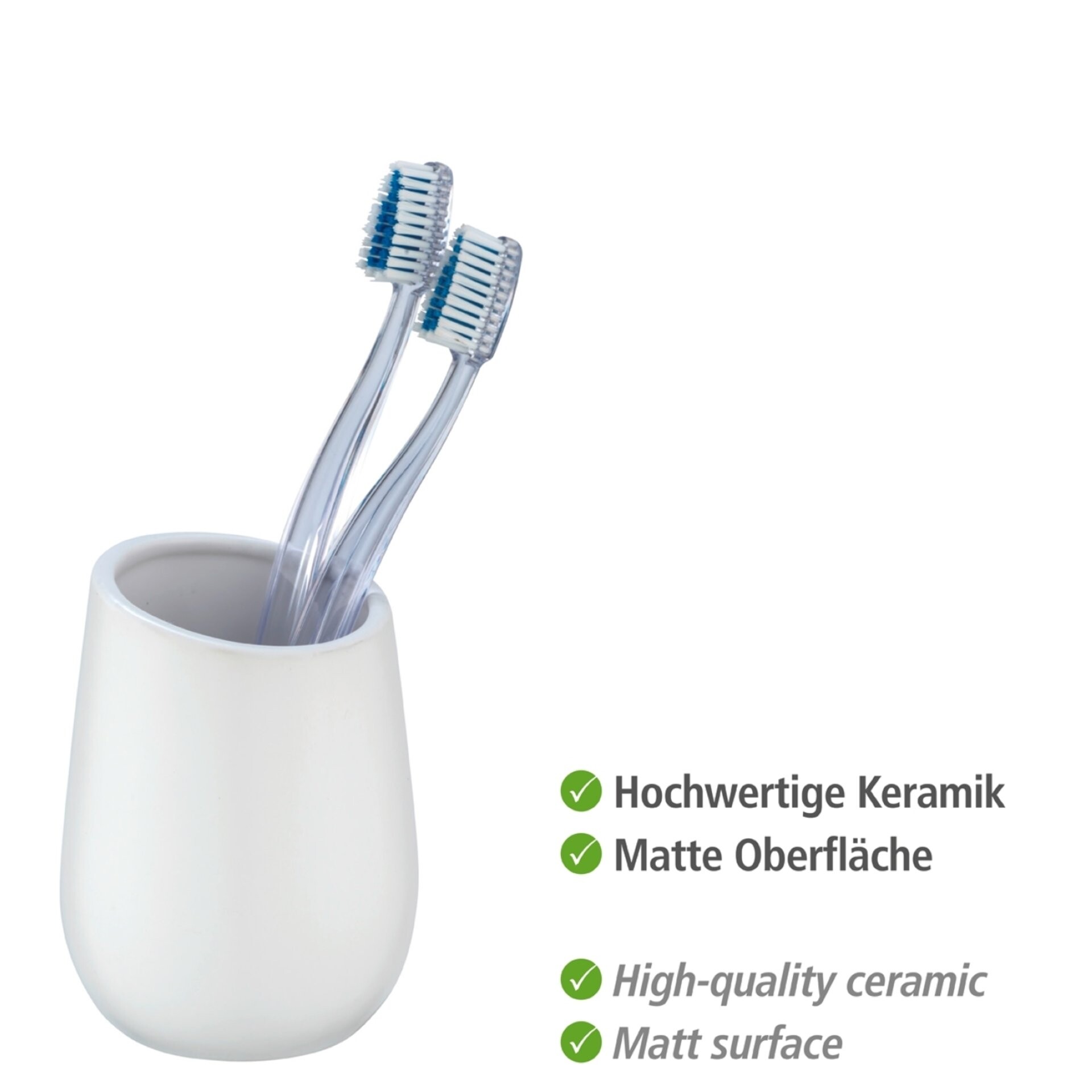 WENKO BADI Accessoire Set, Weiß, Zahnputzbecher, Seifenspender, Keramik