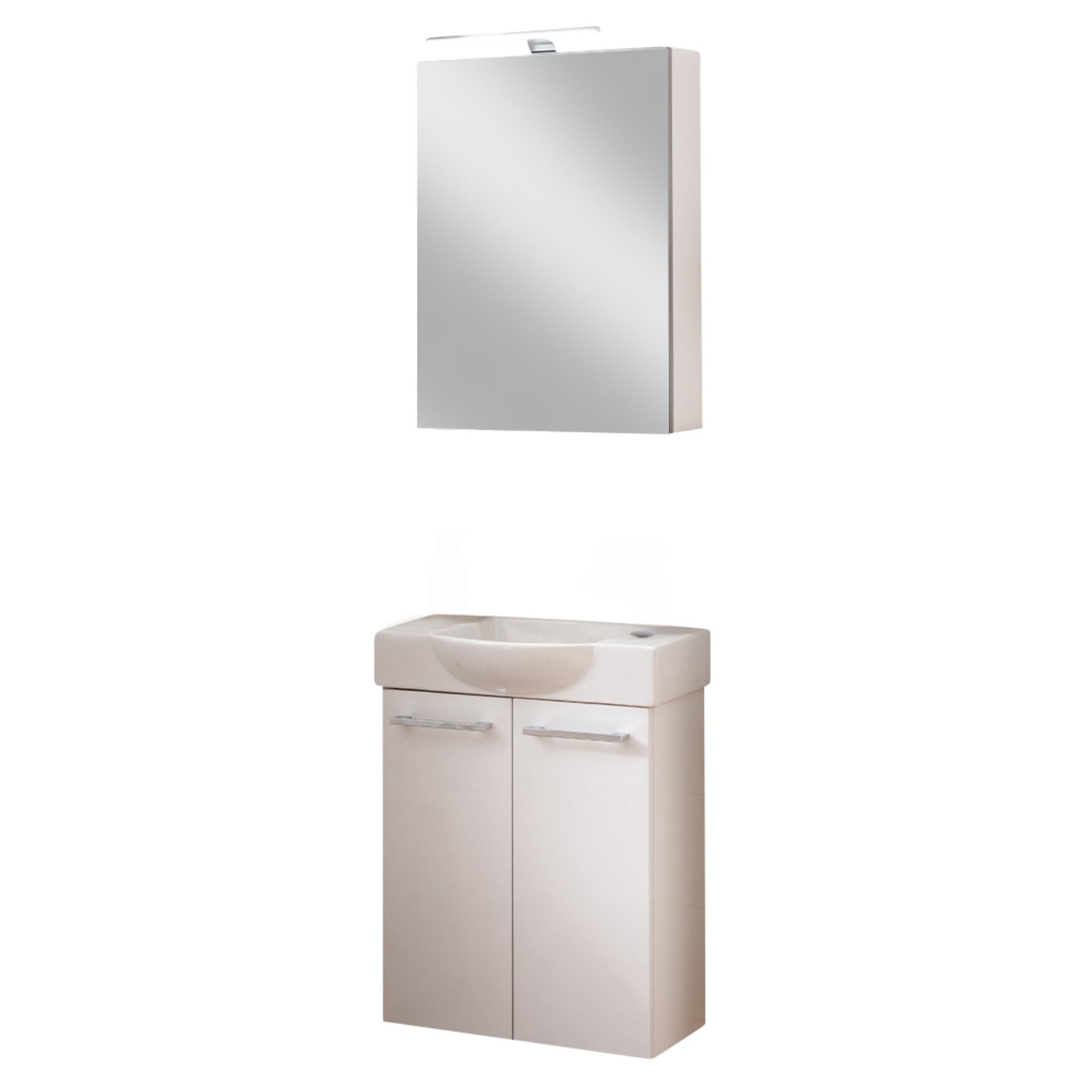 FACKELMANN SBC SCENO Gäste WC Waschtisch Set mit Spiegelschrank 55 cm breit, Weiß, Türanschlag rechts FACKELMANN SBC SCENO Gäste WC Waschtisch Set mit Spiegelschrank 55 cm breit, Weiß, Türanschlag rechts