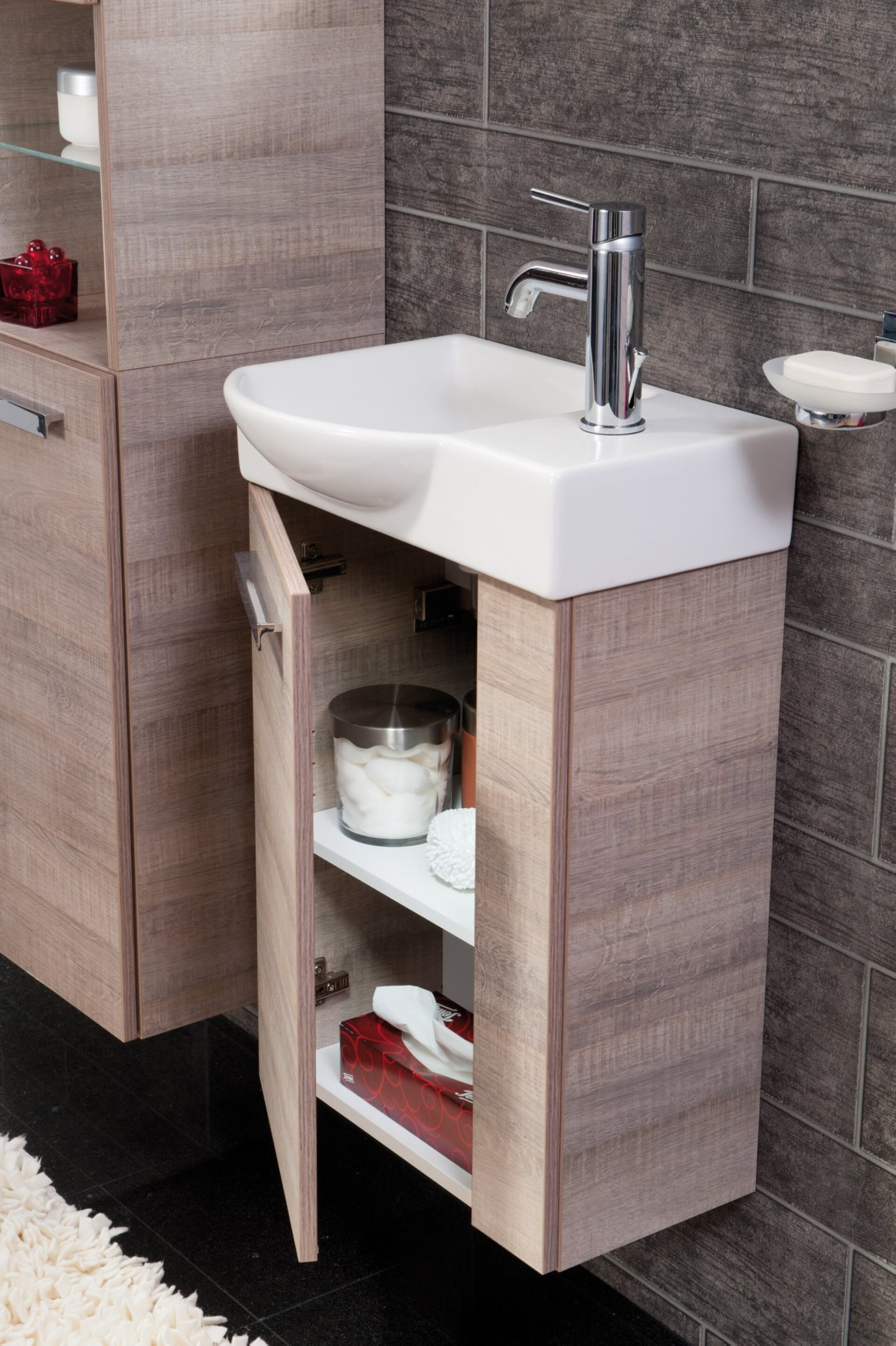 Fackelmann SBC A-VERO Gäste WC Set 2-teilig 45 cm, Braun hell, links, Keramik Hahnloch rechts Fackelmann SBC A-VERO Gäste WC Set 2-teilig 45 cm, Braun hell, links, Keramik Hahnloch rechts