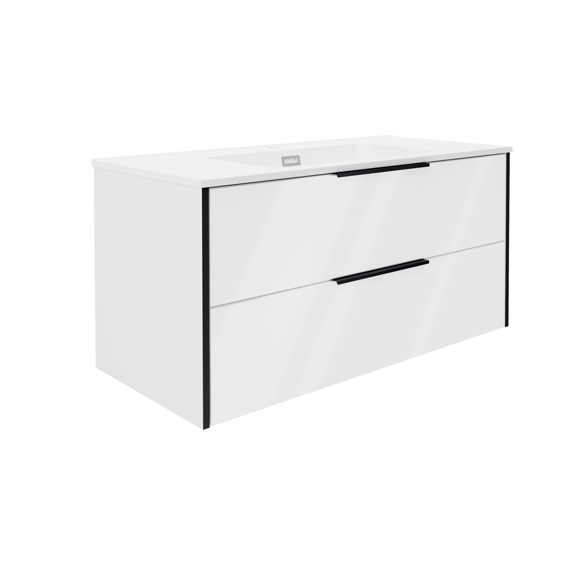 FACKELMANN FLAIR Waschbecken mit Unterschrank 101 cm breit, Weiß/Anthrazit, Waschbecken Gussmarmor Weiß matt