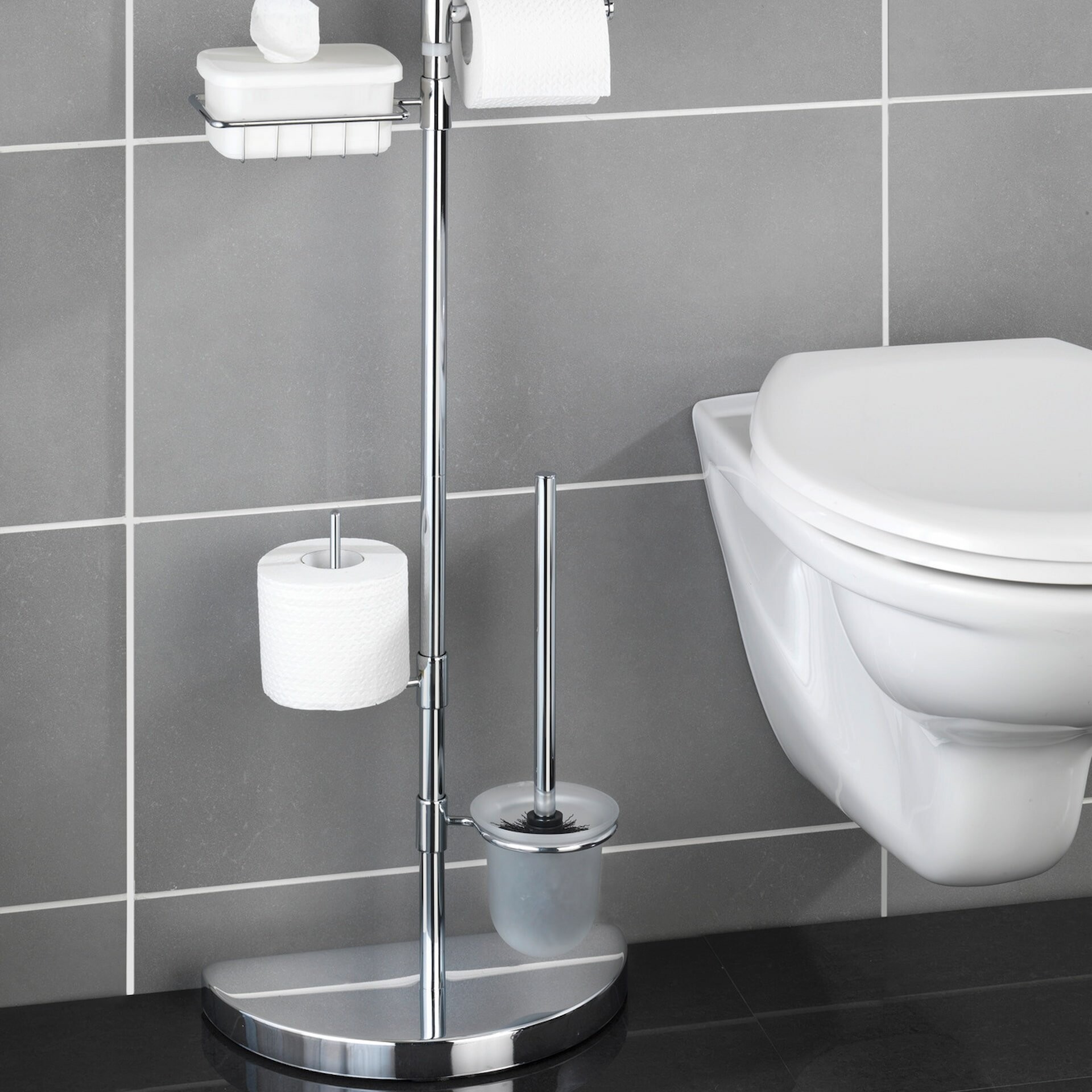 WENKO Raumspar WC-Center, Toilettenpapierhalter stehend mit WC-Garnitur