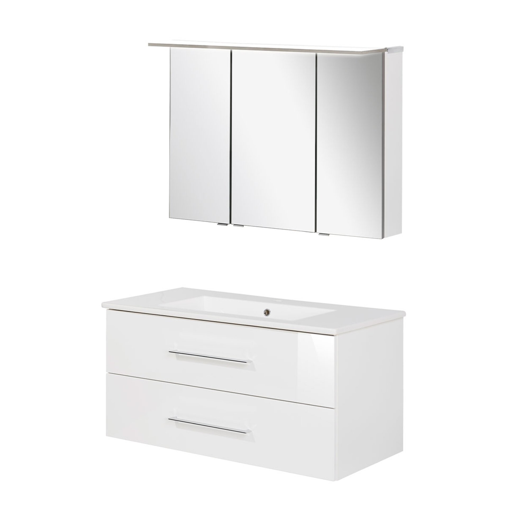 FACKELMANN B.PERFEKT Waschtisch Set mit Spiegelschrank 103 cm breit, Weiß, Waschbecken Keramik Weiß FACKELMANN B.PERFEKT Waschtisch Set mit Spiegelschrank 103 cm breit, Weiß, Waschbecken Keramik Weiß