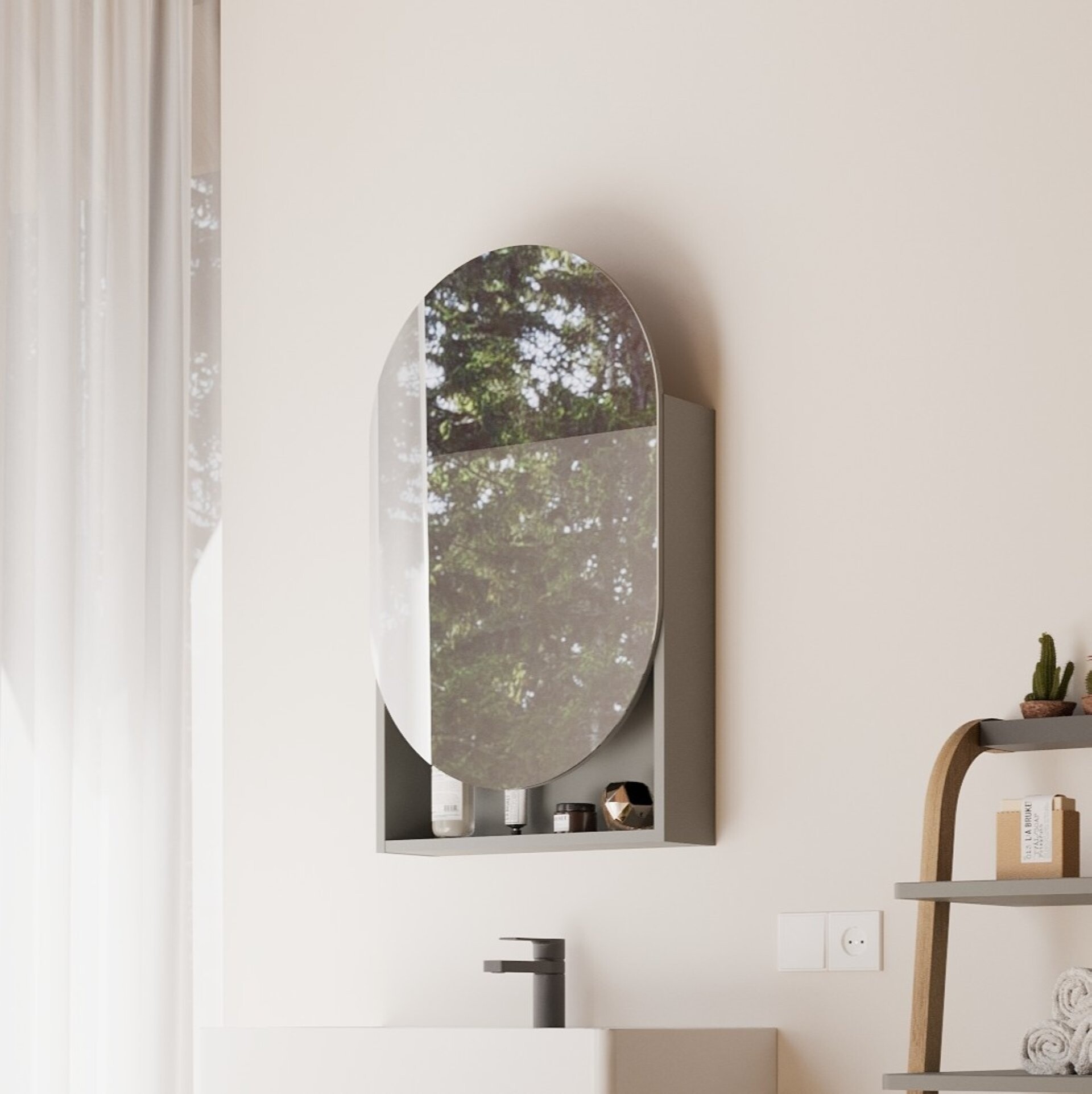 BADEDU PINA Spiegelschrank 50 cm breit, Grün, mit Ablage