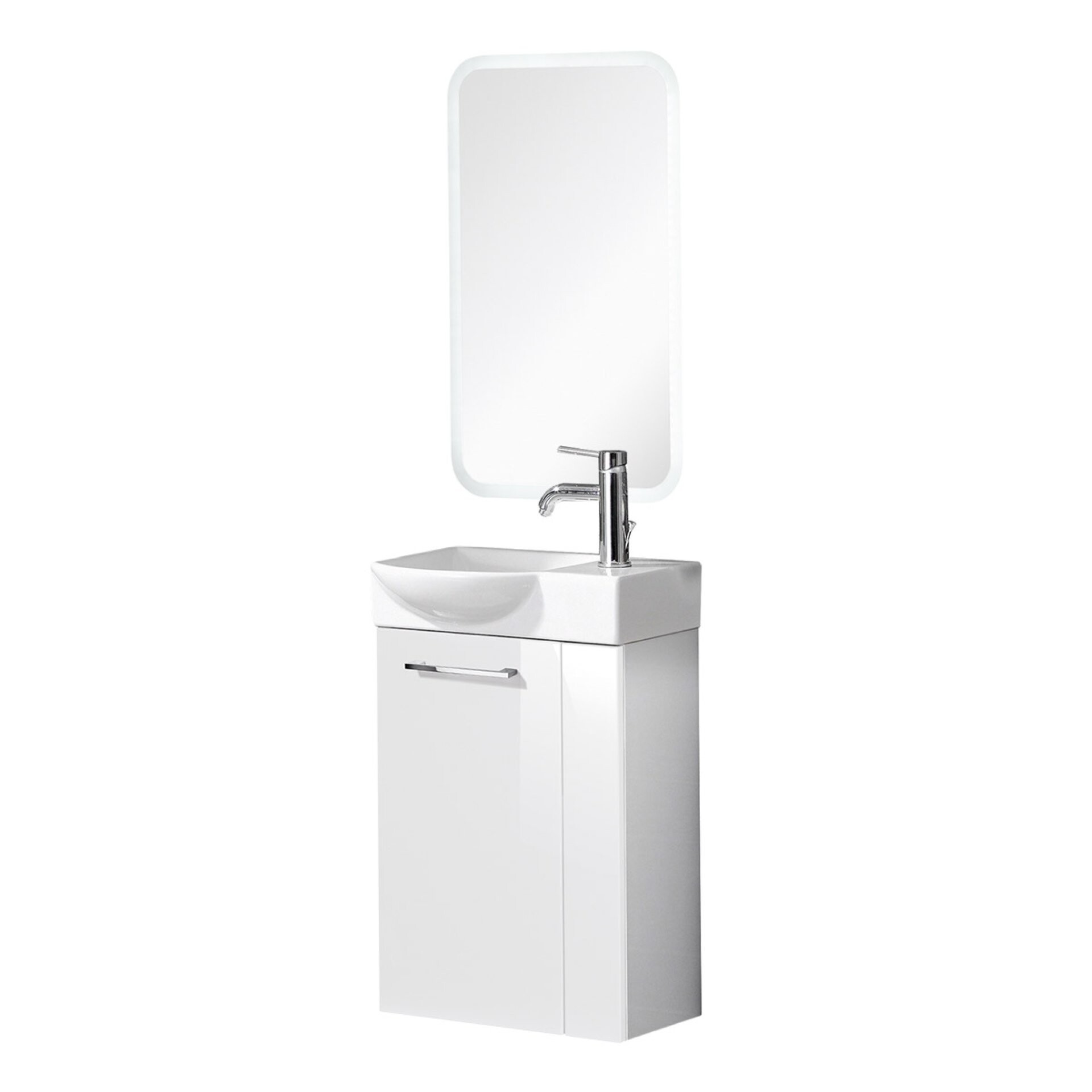 Fackelmann SBC SCENO Gäste WC Set 4-teilig 45 cm, Weiß, links, Keramik, LED-Spiegel inkl. Hahn rechts Fackelmann SBC SCENO Gäste WC Set 4-teilig 45 cm, Weiß, links, Keramik, LED-Spiegel inkl. Hahn rechts