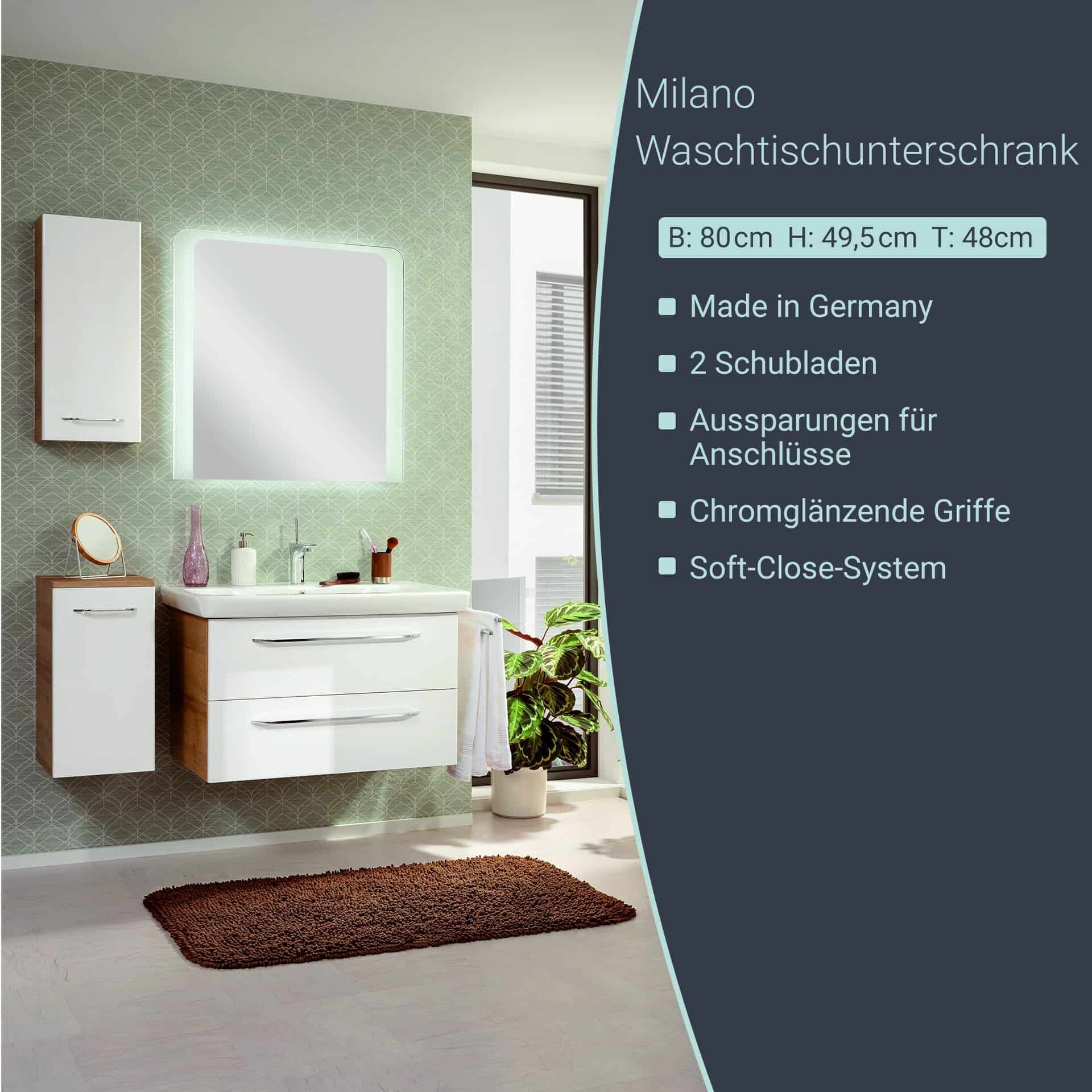 Fackelmann MILANO Waschbeckenunterschrank 80 cm, Braun hell/Weiß Fackelmann MILANO Waschbeckenunterschrank 80 cm, Braun hell/Weiß