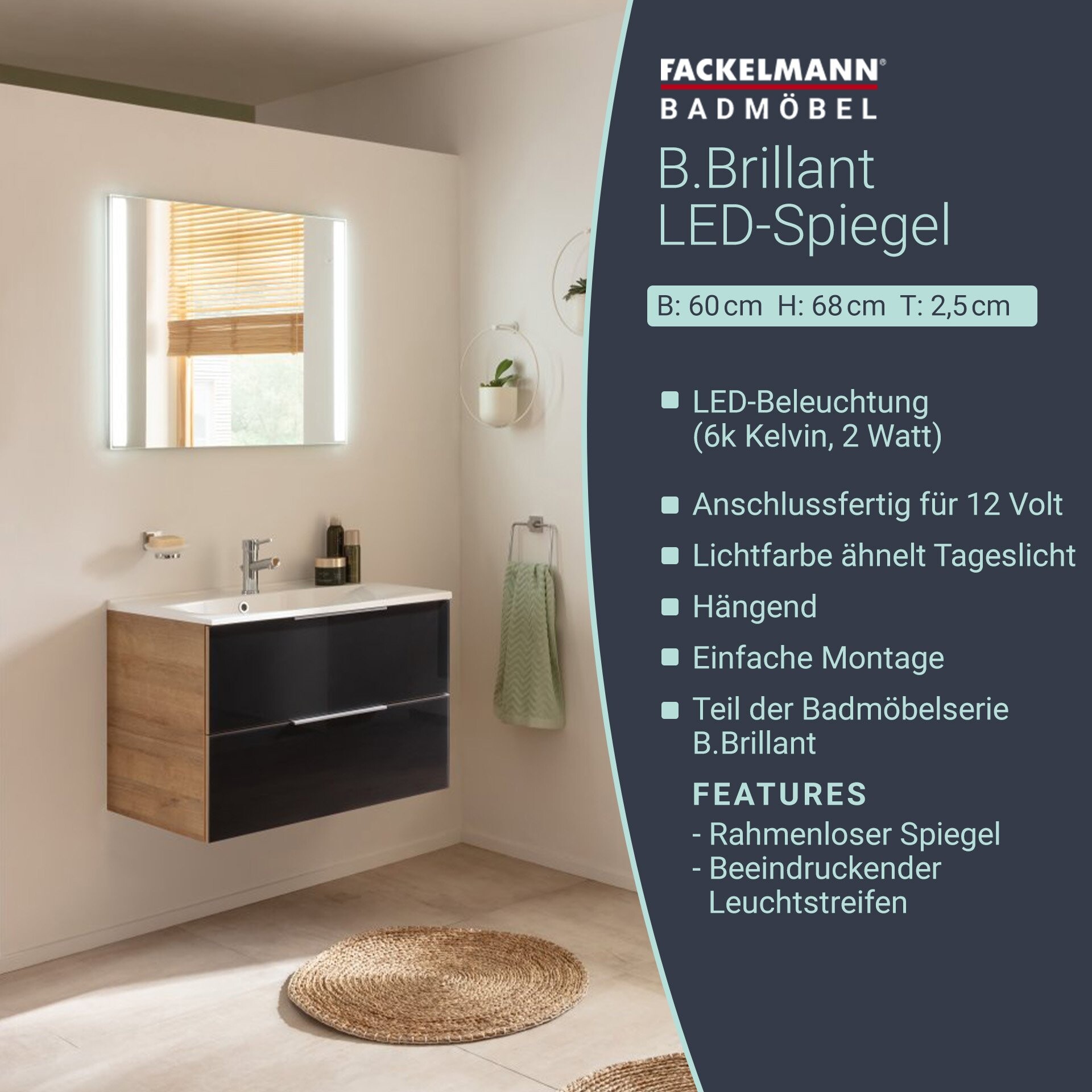 Fackelmann B.BRILLANT LED Spiegel 60 cm Fackelmann B.BRILLANT LED Spiegel 60 cm