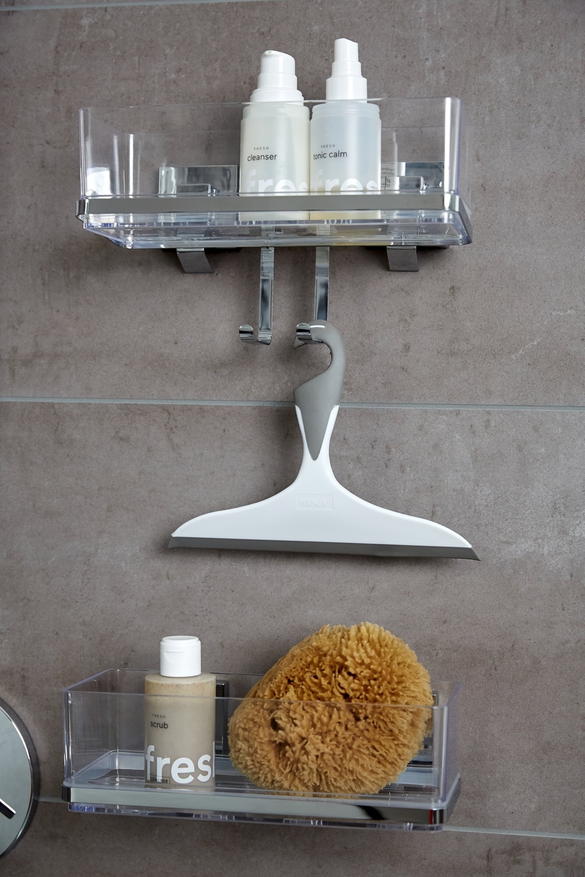 WENKO QUADRO Duschablage, mit Haken, Edelstahl, Befestigen ohne bohren, Vacuum-Loc®