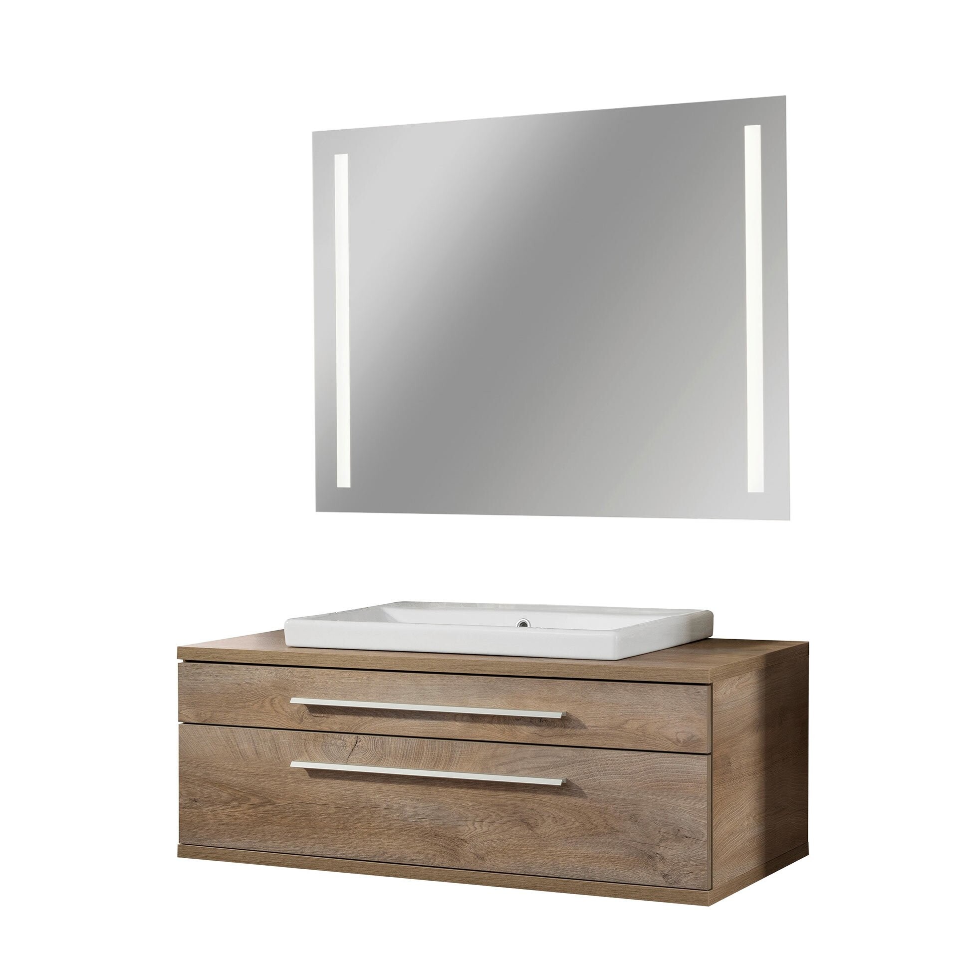 Fackelmann STANFORD Badmöbel Set 3-teilig,110 cm breit, Braun, Keramik + LED-Spiegel Fackelmann STANFORD Badmöbel Set 3-teilig,110 cm breit, Braun, Keramik + LED-Spiegel