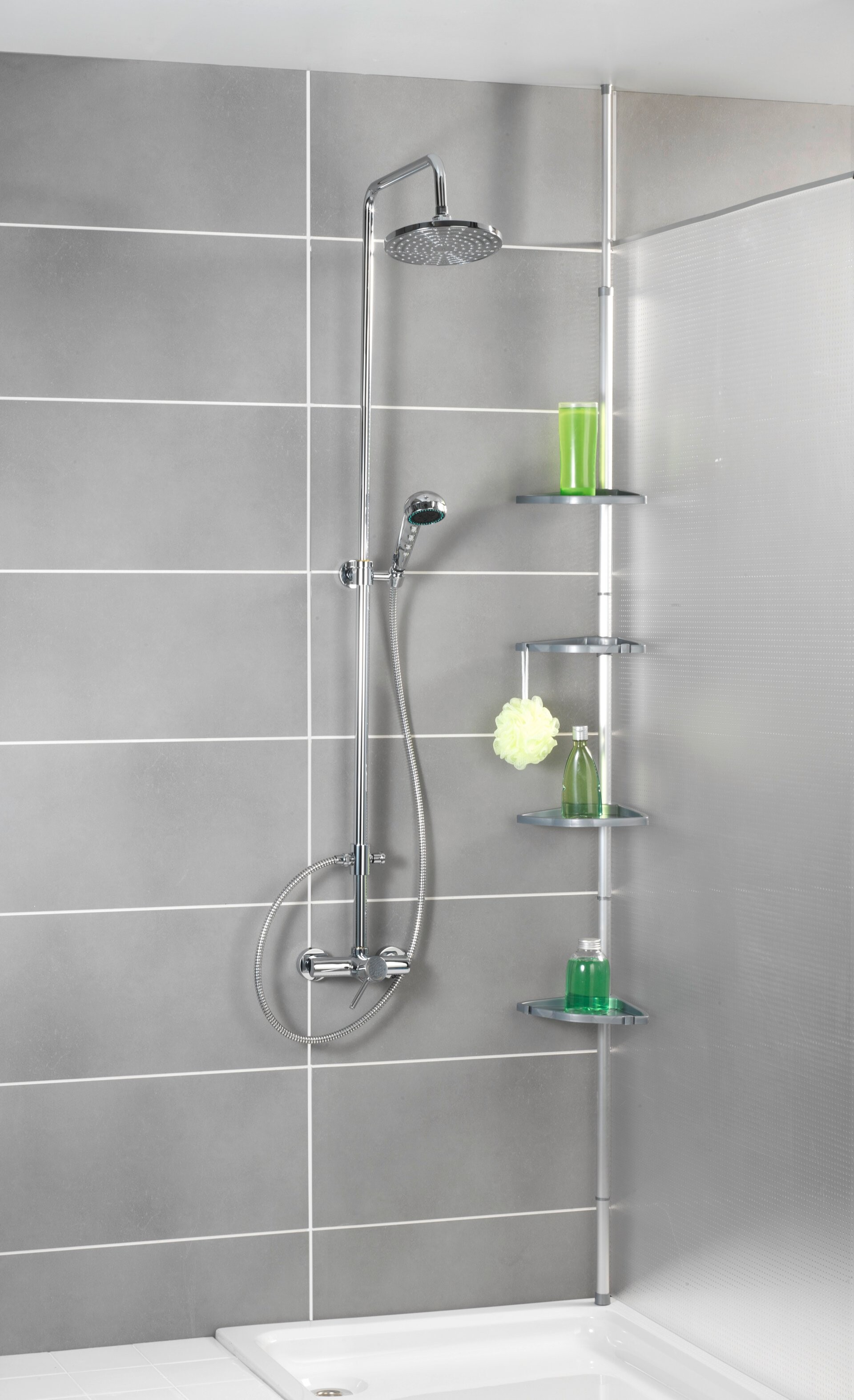 WENKO COMPACT Dusch Eckablage, Grau, 4 Etagen