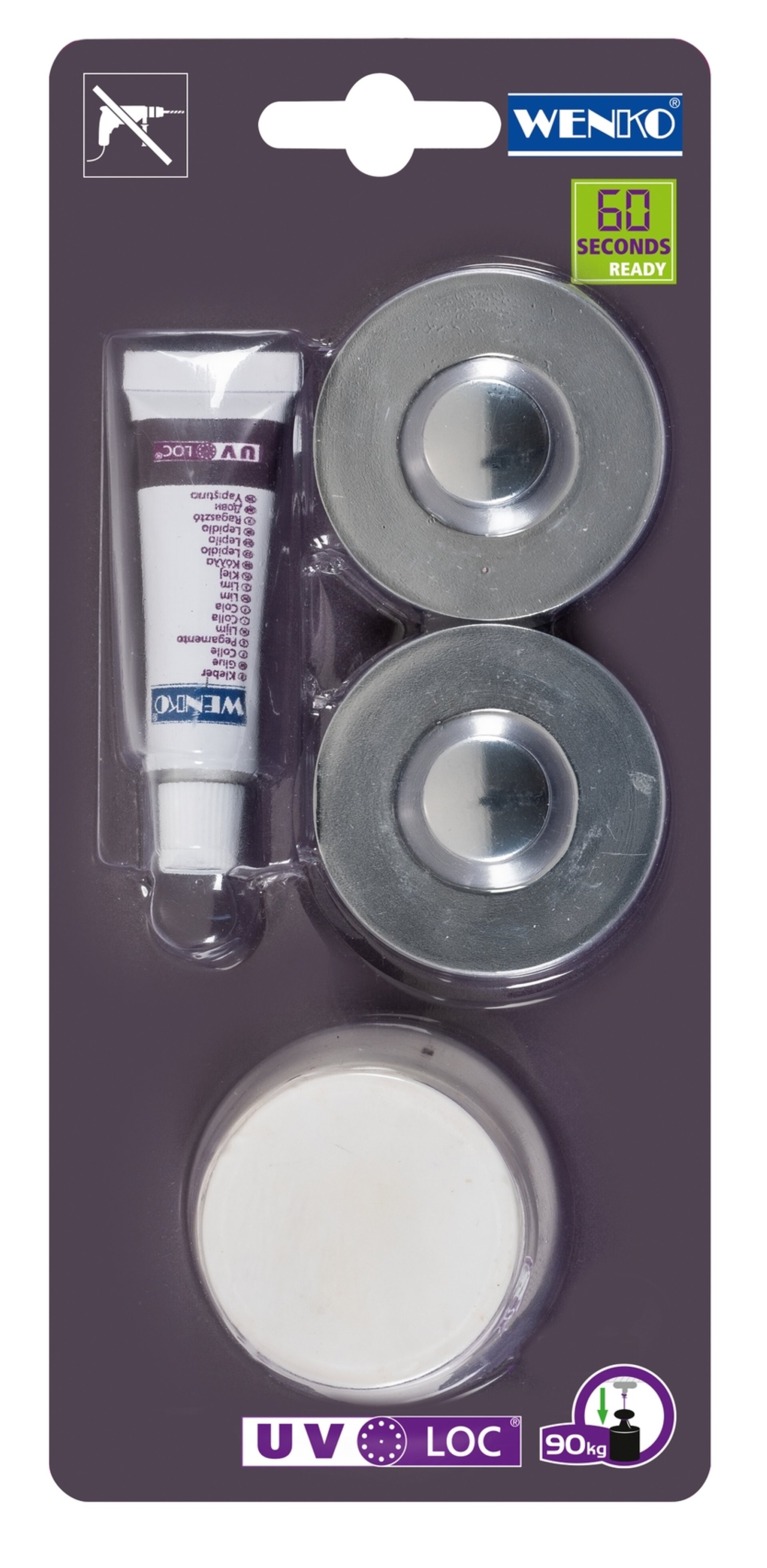WENKO UV-Loc Befestigungsset, Chrom, Befestigen ohne Bohren